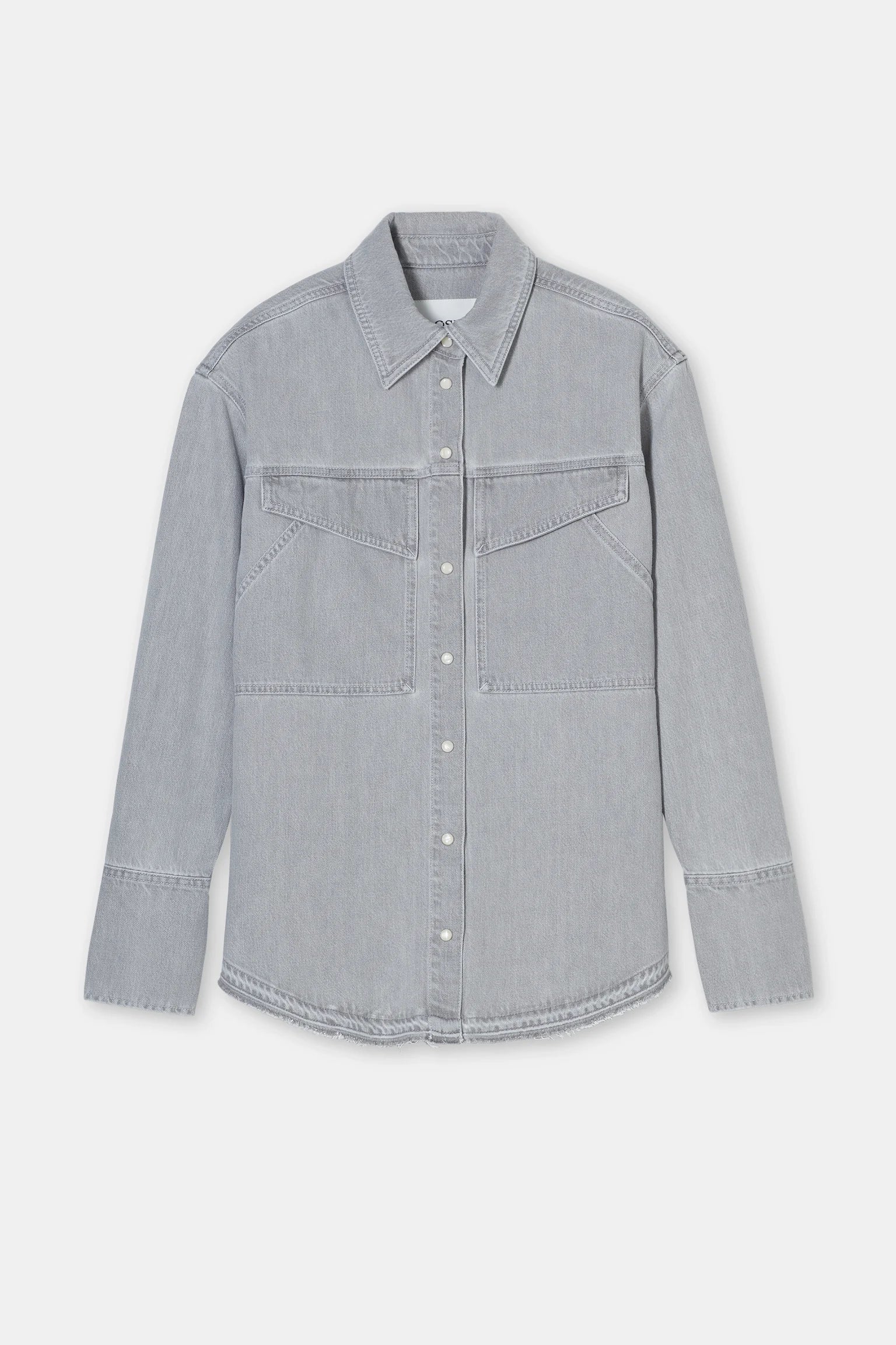 CLOSED Fitted Rigid Denim Utility Shirt in Grey | Shop Eleanor