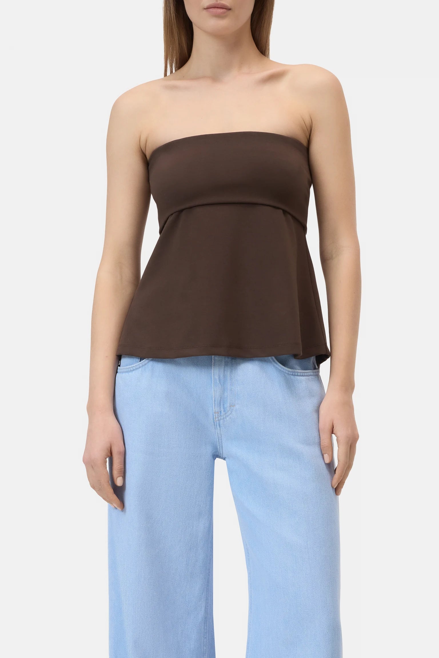 Closed Denim Peplon Top in Maple Brown | Shop Eleanor