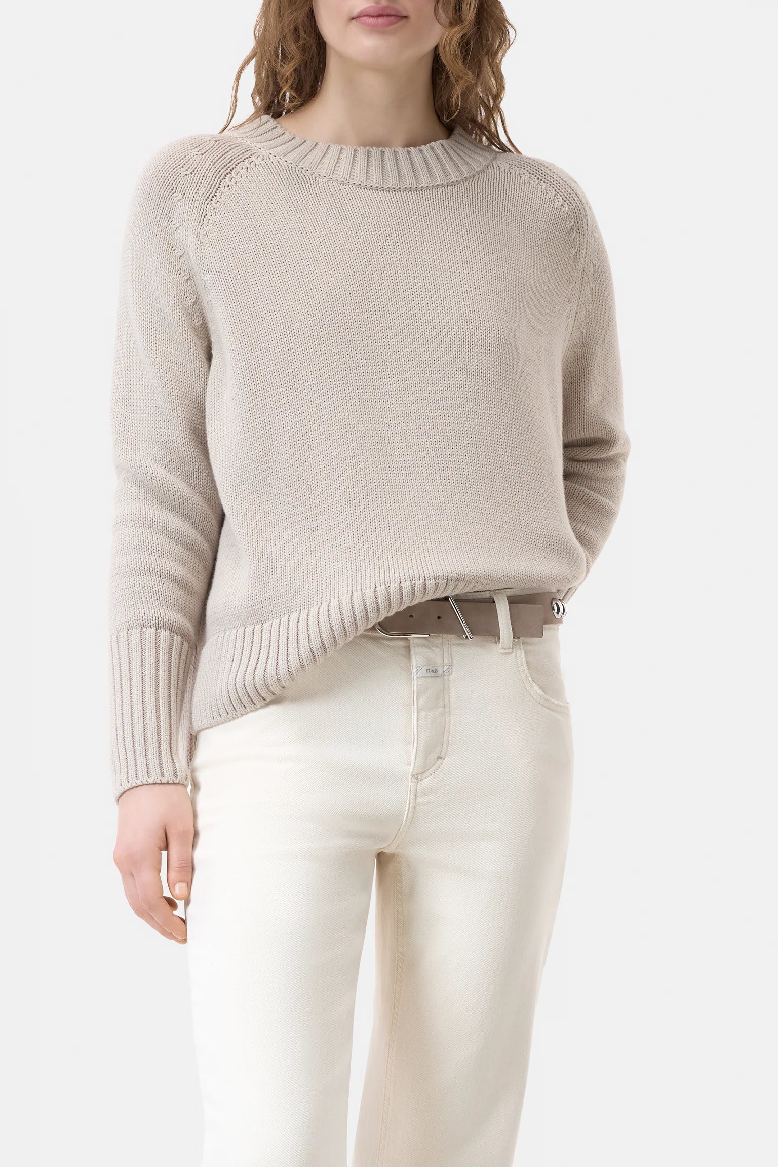 CLOSED Loong Sleeve Crew Neck in Soft Beige | Shop Eleanor