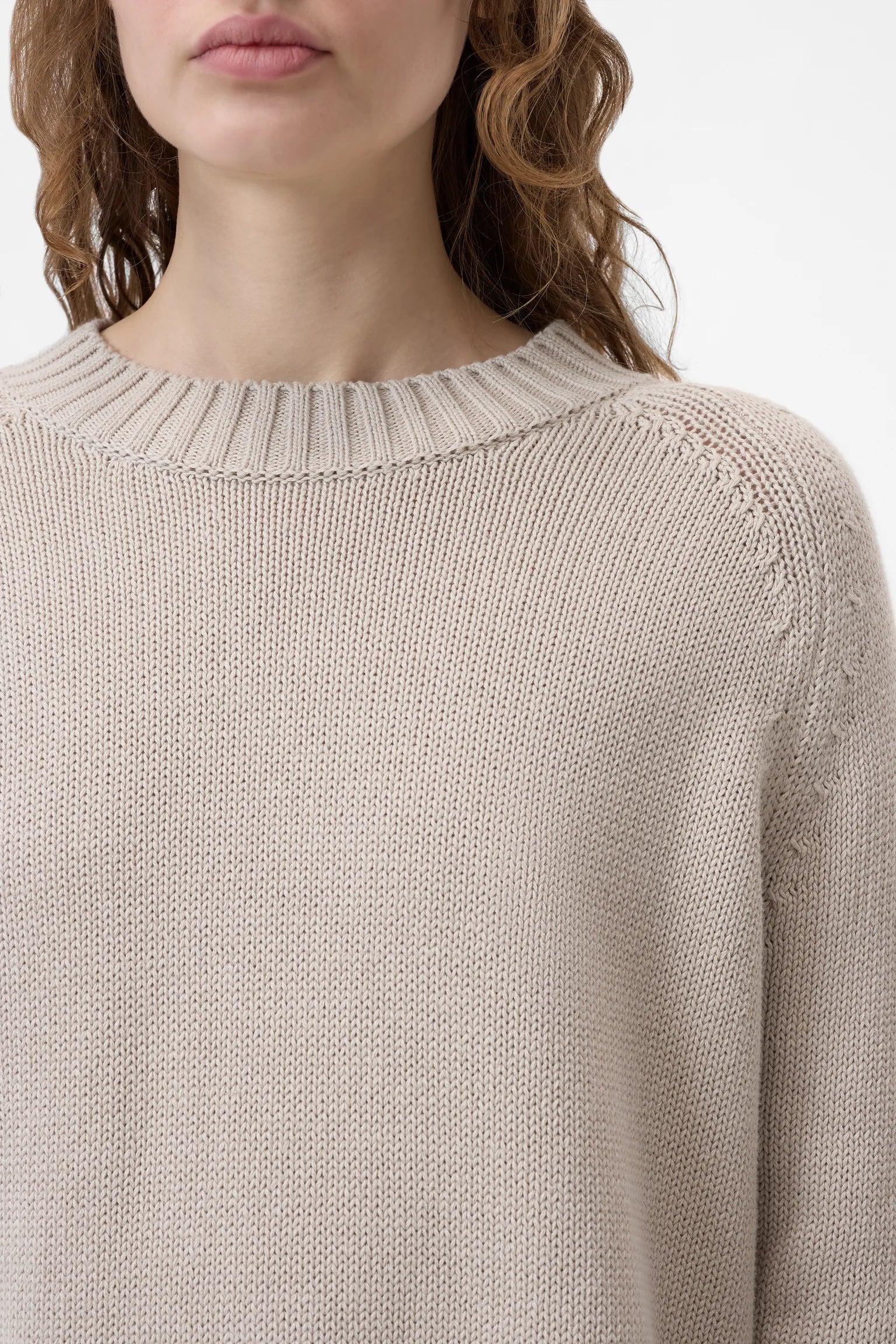 CLOSED Long Sleeve Knit Crew Neck in Soft Beige | Shop Eleanor