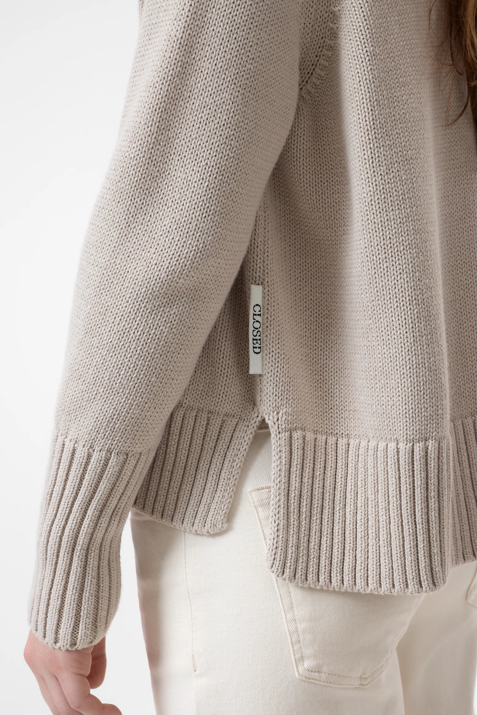 CLOSED Long Sleeve Cotton Knit Crew Neck in Soft Beige | Shop Eleanor
