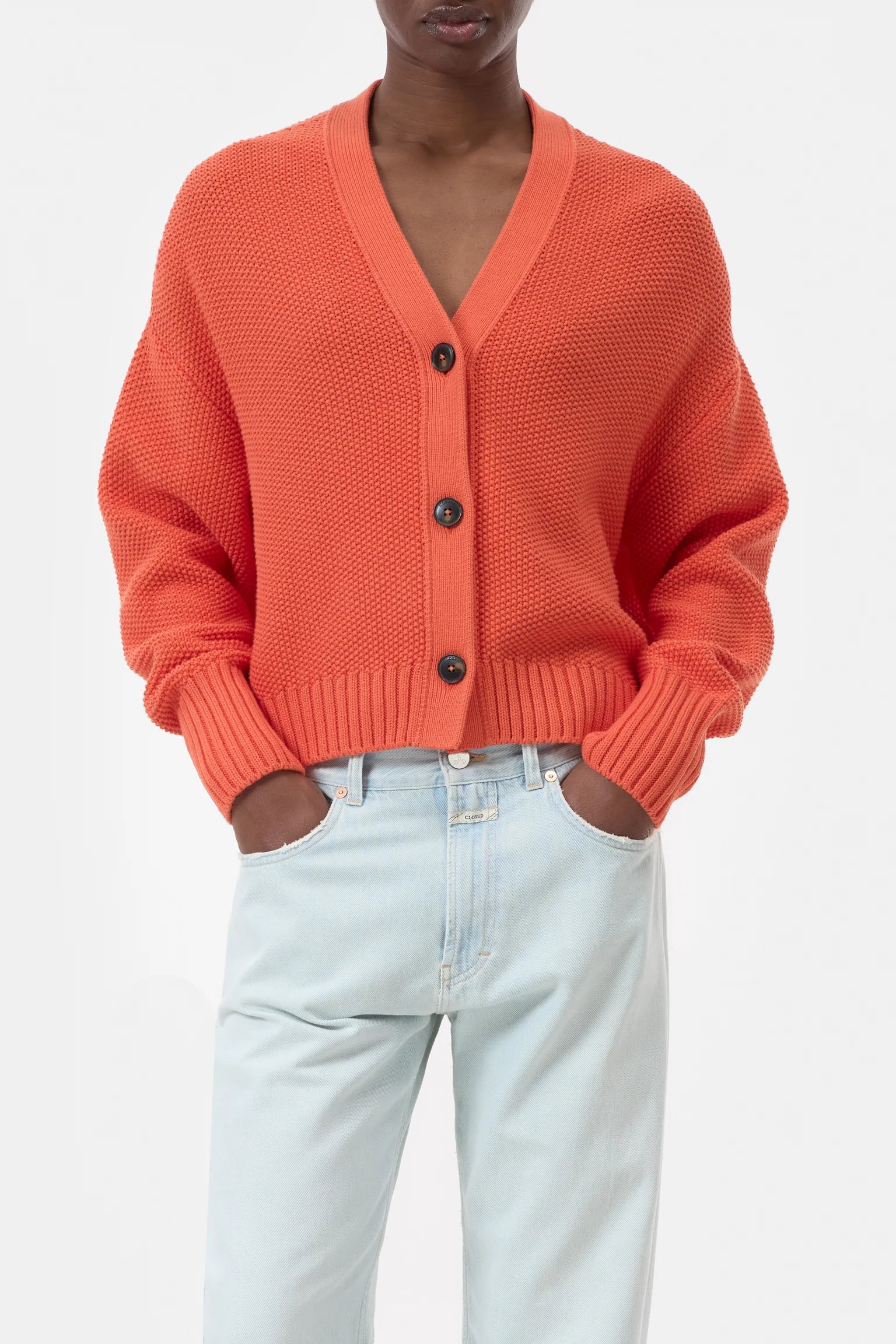 CLOSED V Cardigan in Washed Red | Shop Eleanor