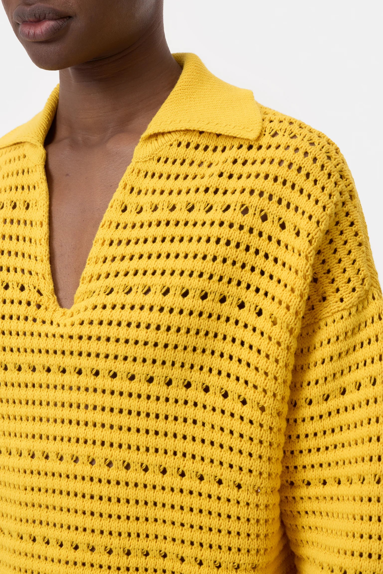 CLOSED Organic Cotton Open Knit Polo in Mango | Shop Eleanor 