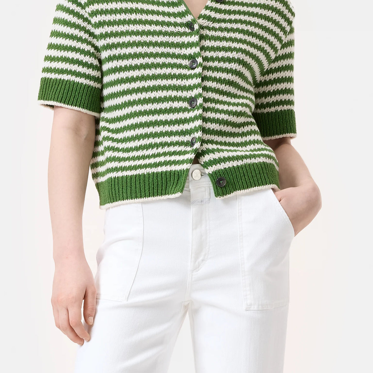 ニット・セーター IONSEOUL Boucle Bicolor Short Sleeve Cardigan JE1150 Short Sleeve Cardigan – Calle Del Mar