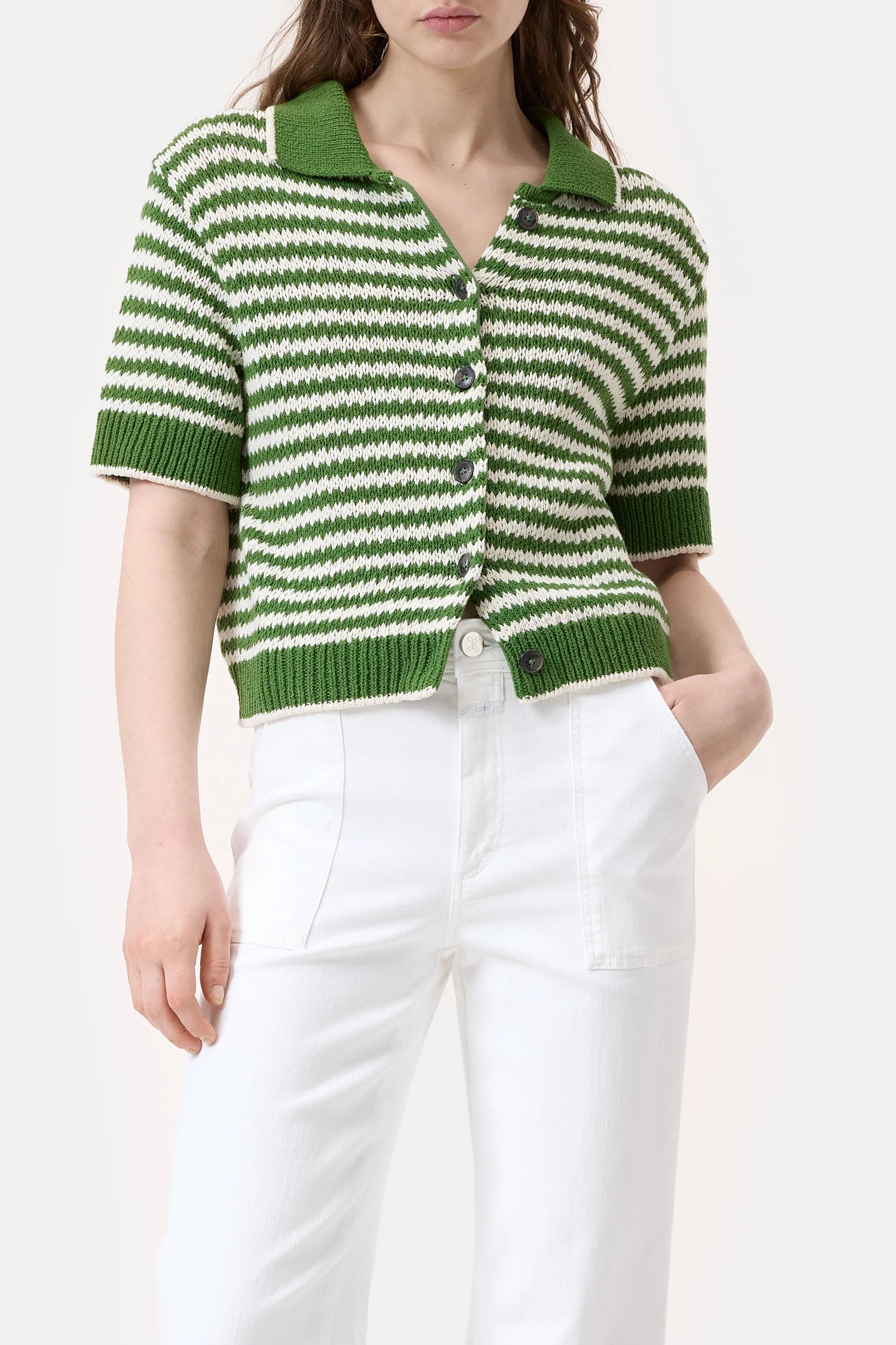 CLOSED Short Sleeve Cardigan in Matcha Green | Shop Eleanor