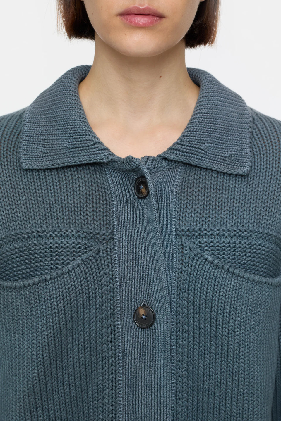 CLOSED Cargo Chest Pocket Cardigan in Graphite Blue | Shop Eleanor