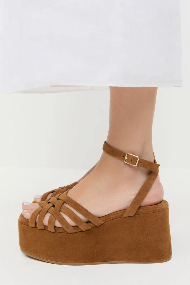 Loeffler Randal Channing Cacao Suede Heel Sandal | Shop Eleanor
