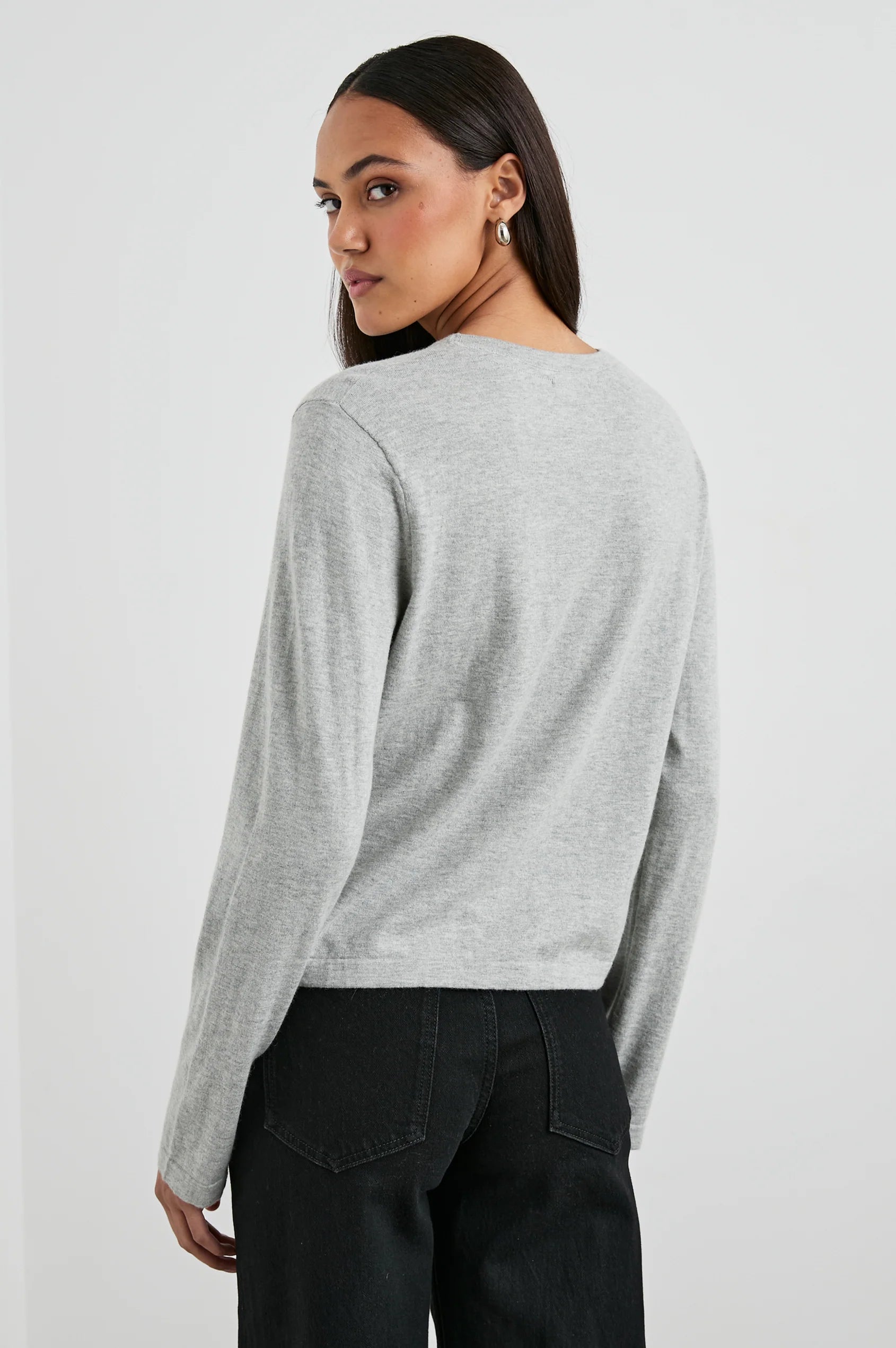 High-quality basics - light grey cotton cashmere long sleeve shirt