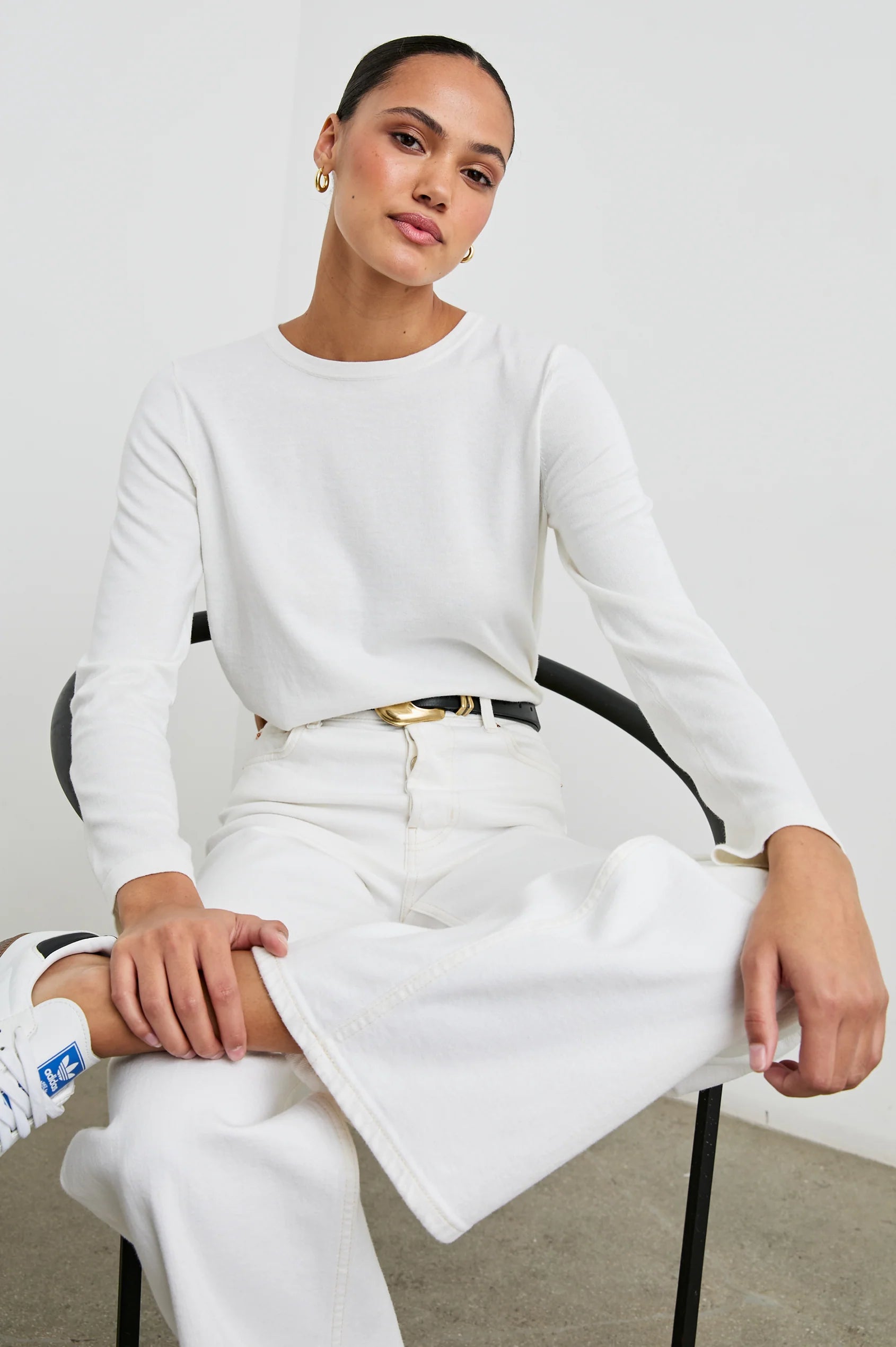 White long sleeve soft cotton cashmere blend shirt