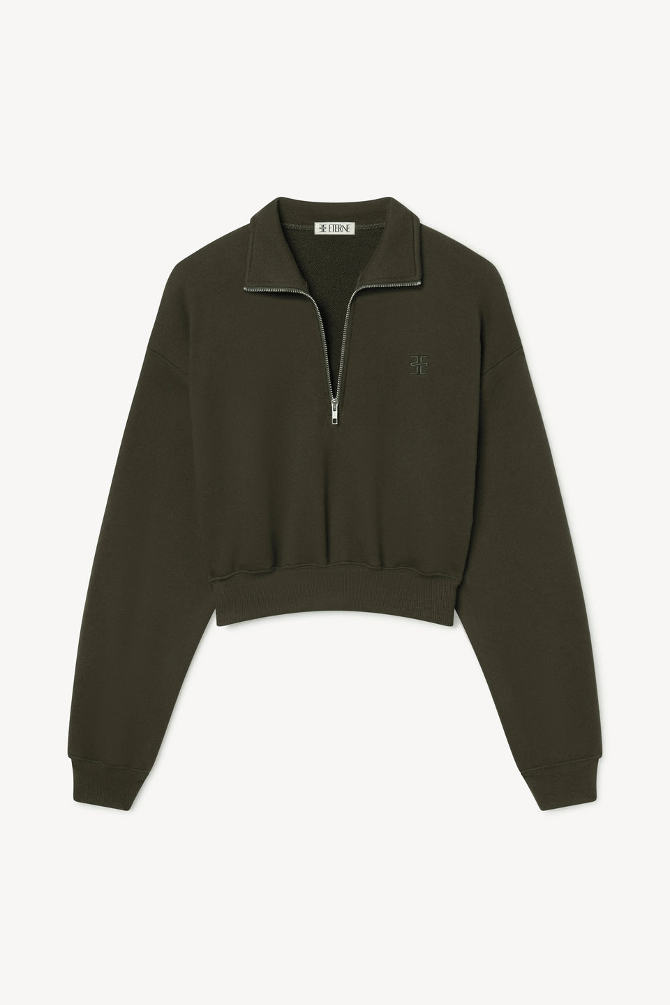 Eterne Cropped Half Zip Sweatshirt in Moss | Shop Eleanor