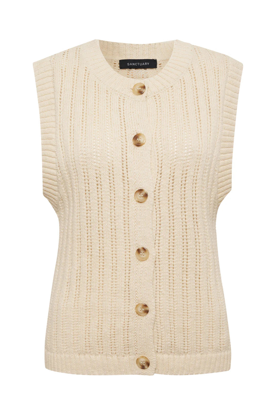 Sanctuary Pointelle Knit Vest Shell Button in Eco Natural | Shop Eleanor