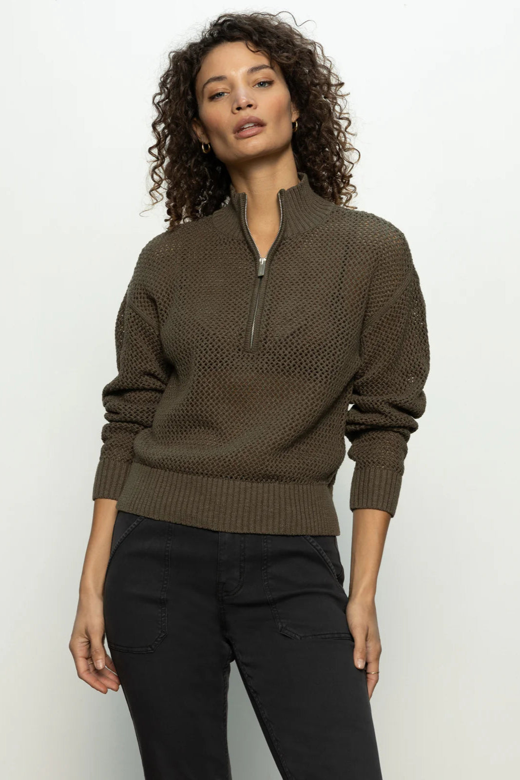 Sanctuary Open Knit Half Zip in Kalamata | Shop Eleanor