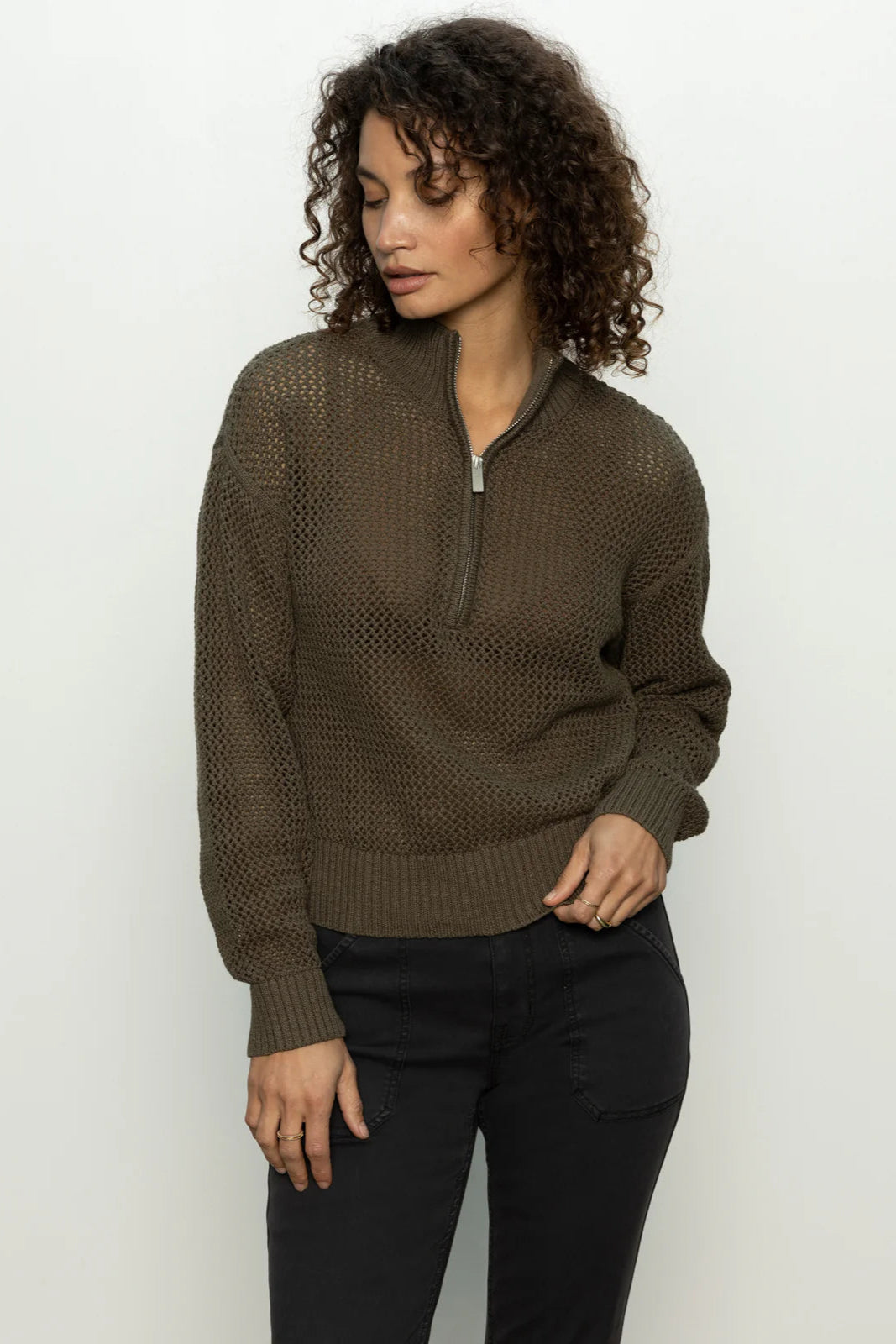 Sanctuary Open Knit Half Zip in Kalamata | Shop Eleanor