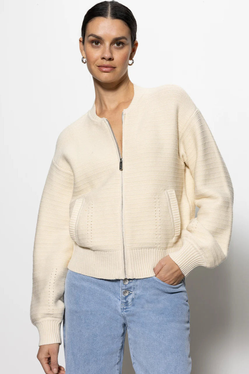 Sanctuary Knitted Bomber in Muslin | Shop Eleanor