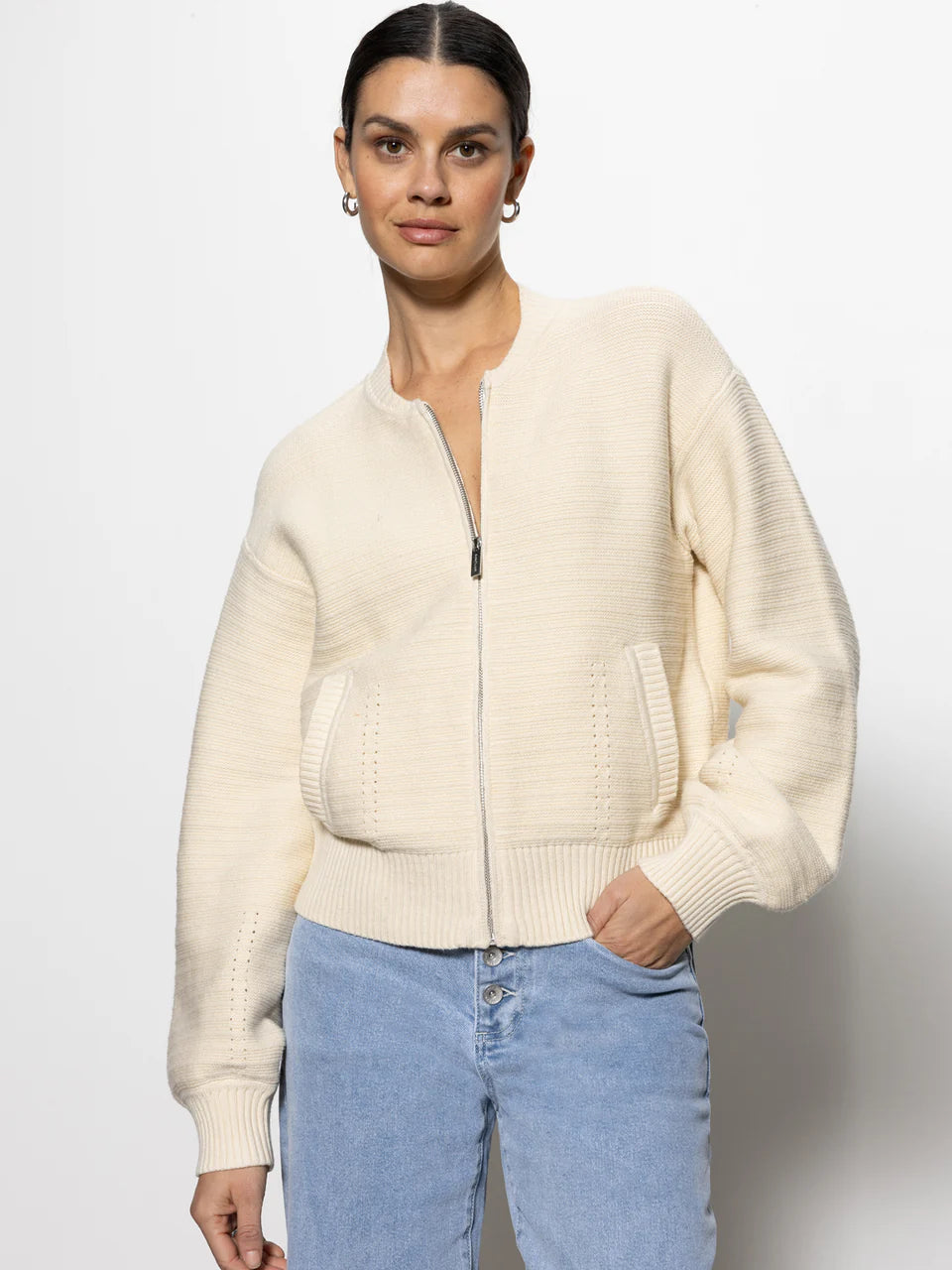 Sanctuary Knitted Bomber in Muslin | Shop Eleanor