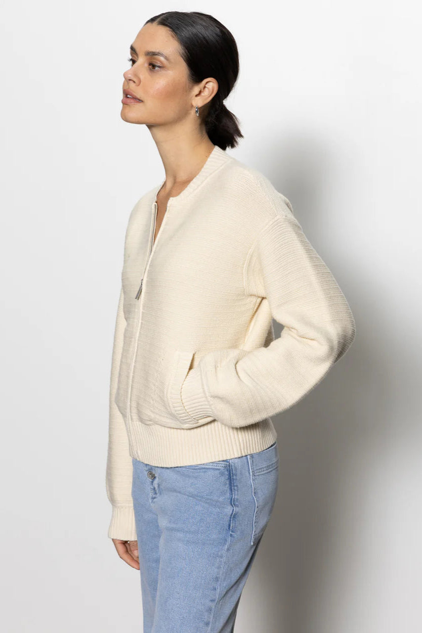 Sanctuary Knitted Zip-Up Bomber in Muslin | Shop Eleanor