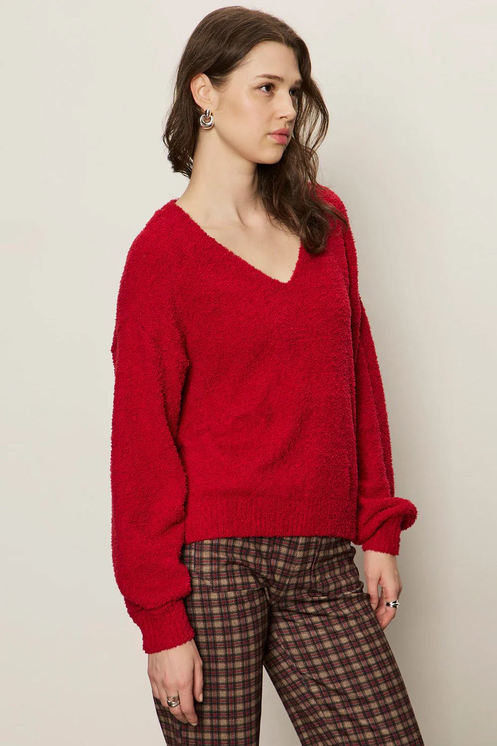 Sanctuary Teddy Boucle Texture V Neck Sweater in Cherry | Shop Eleanor - Women's Designer Apparel Boutique in Louisville, CO