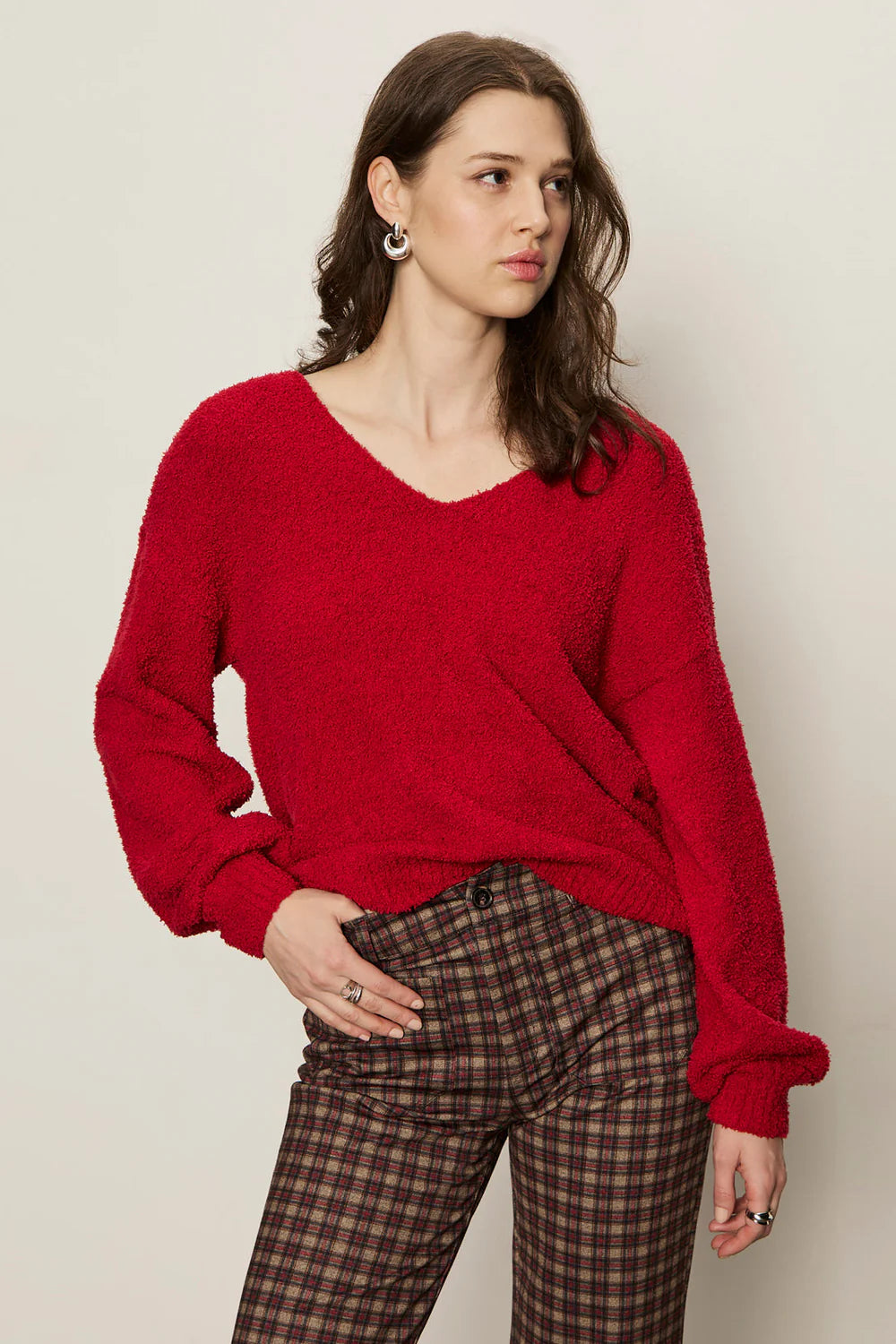 Sanctuary Teddy Boucle Group Shoulder Relaxed V Neck Sweater | Shop Eleanor - Women's Designer Apparel Boutique near Denver