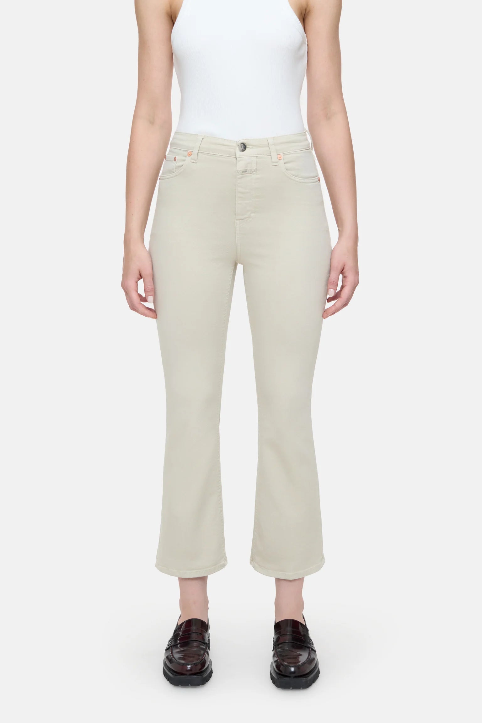 CLOSED Hi-Sun Stretch Flared Pants in Ivory | Shop Eleanor