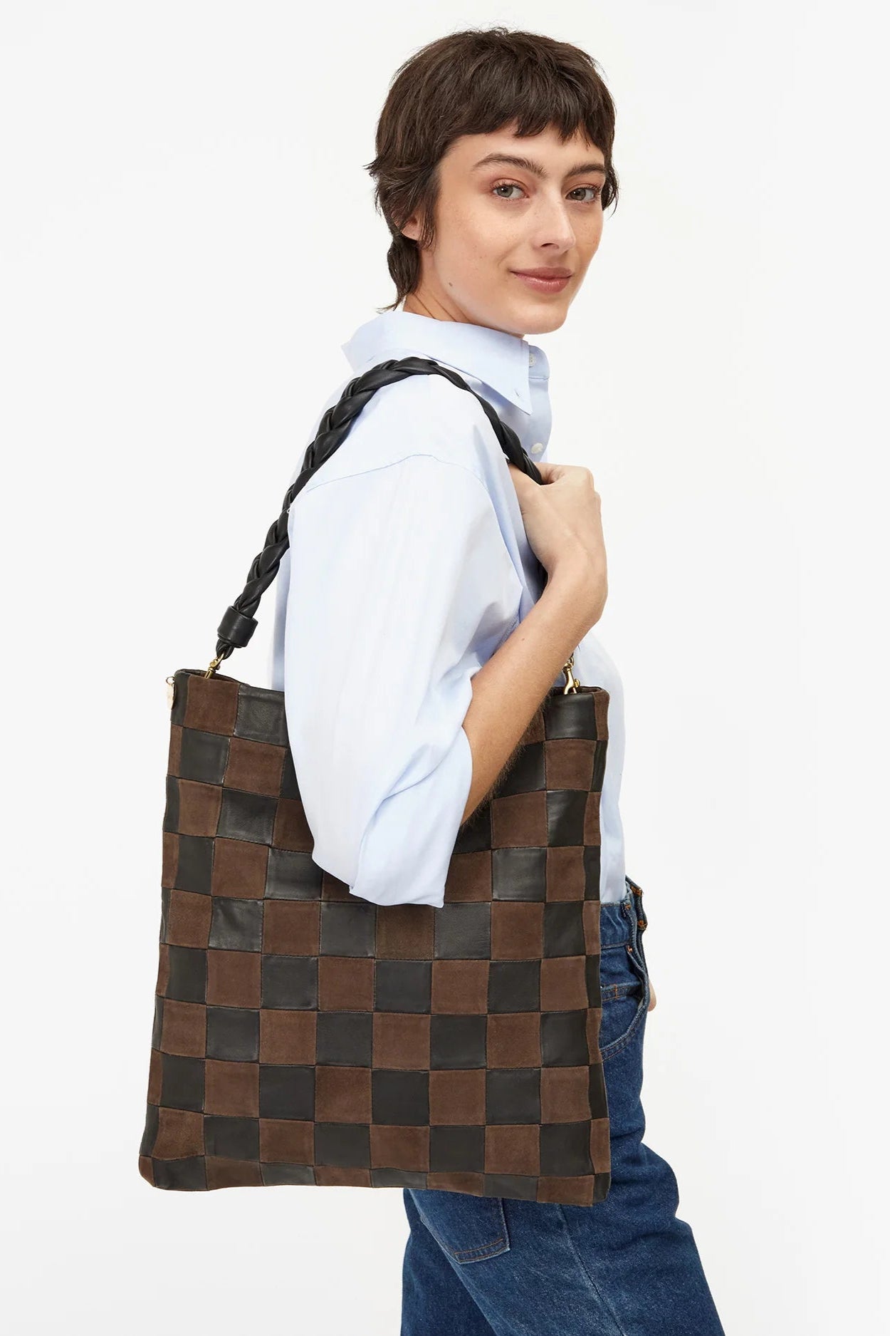 Clare V. Carryall Clutch with Tabs in Nappa & Suede Chocolate Brown | Shop Eleanor - Women's Clothing and Accessory Boutique 