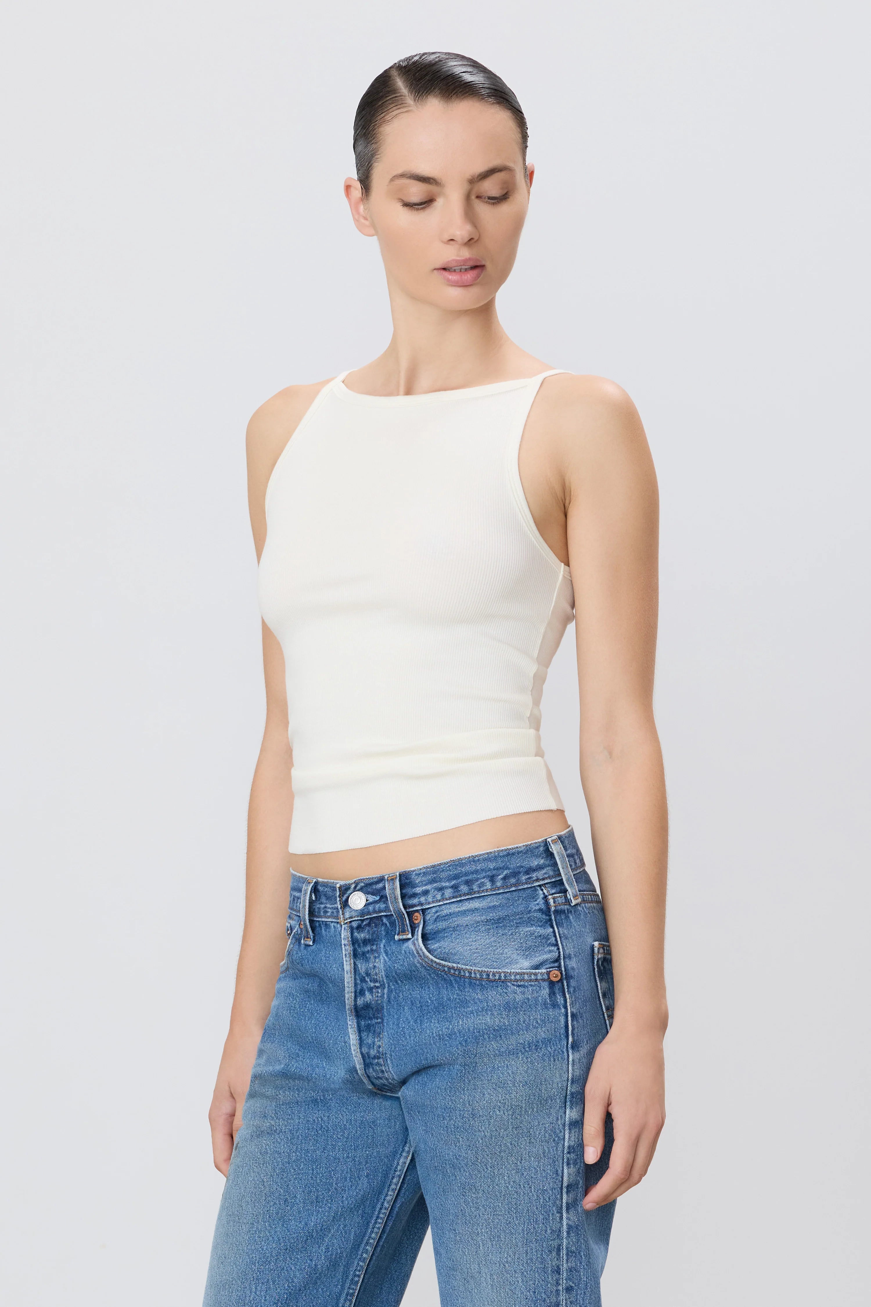 Éterne Iris Boat Neck Tank in Cream | Shop Eleanor