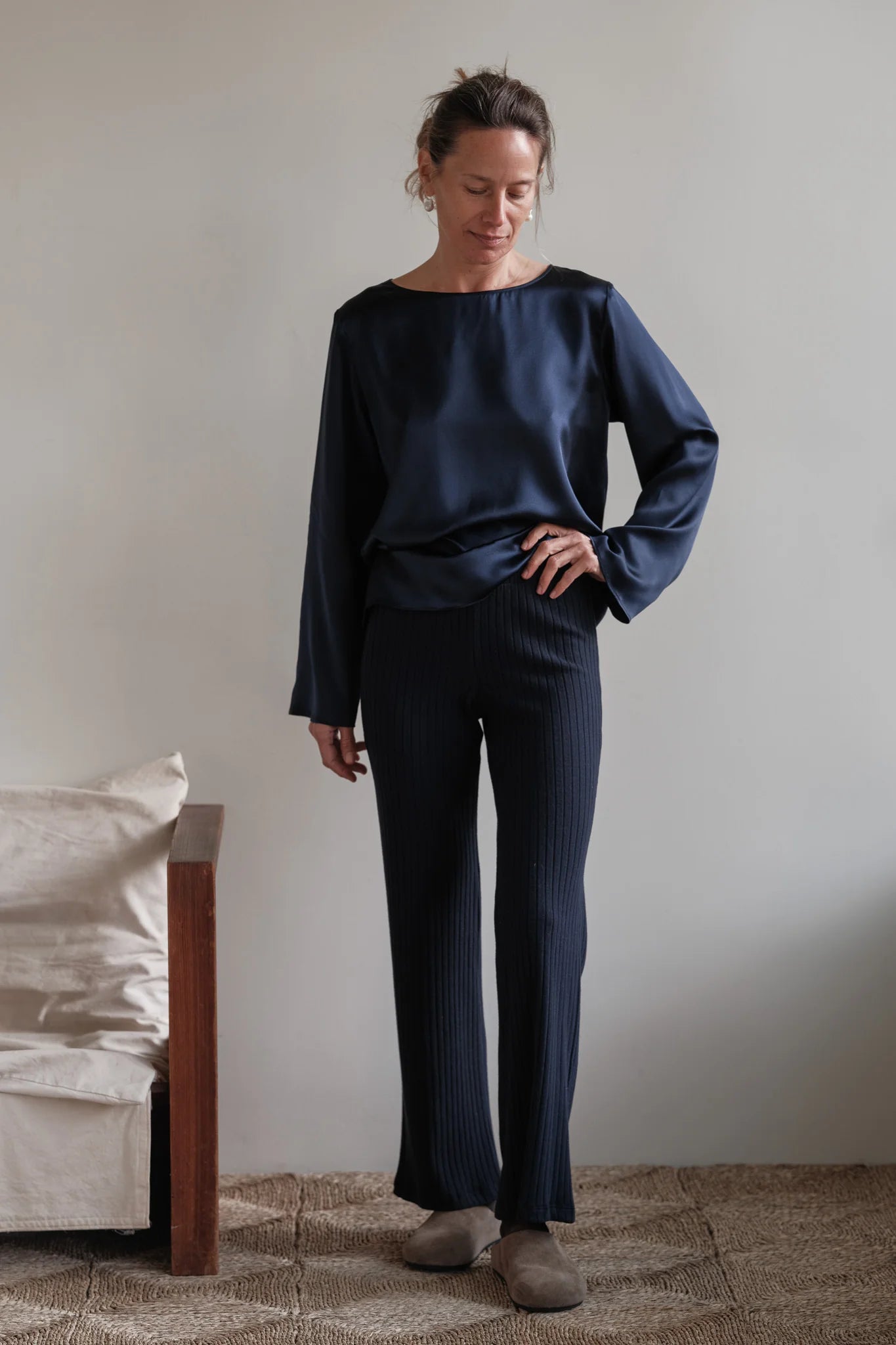 Donni Sweater Rib Simple Pant in Navy | Shop Eleanor - Women's Apparel