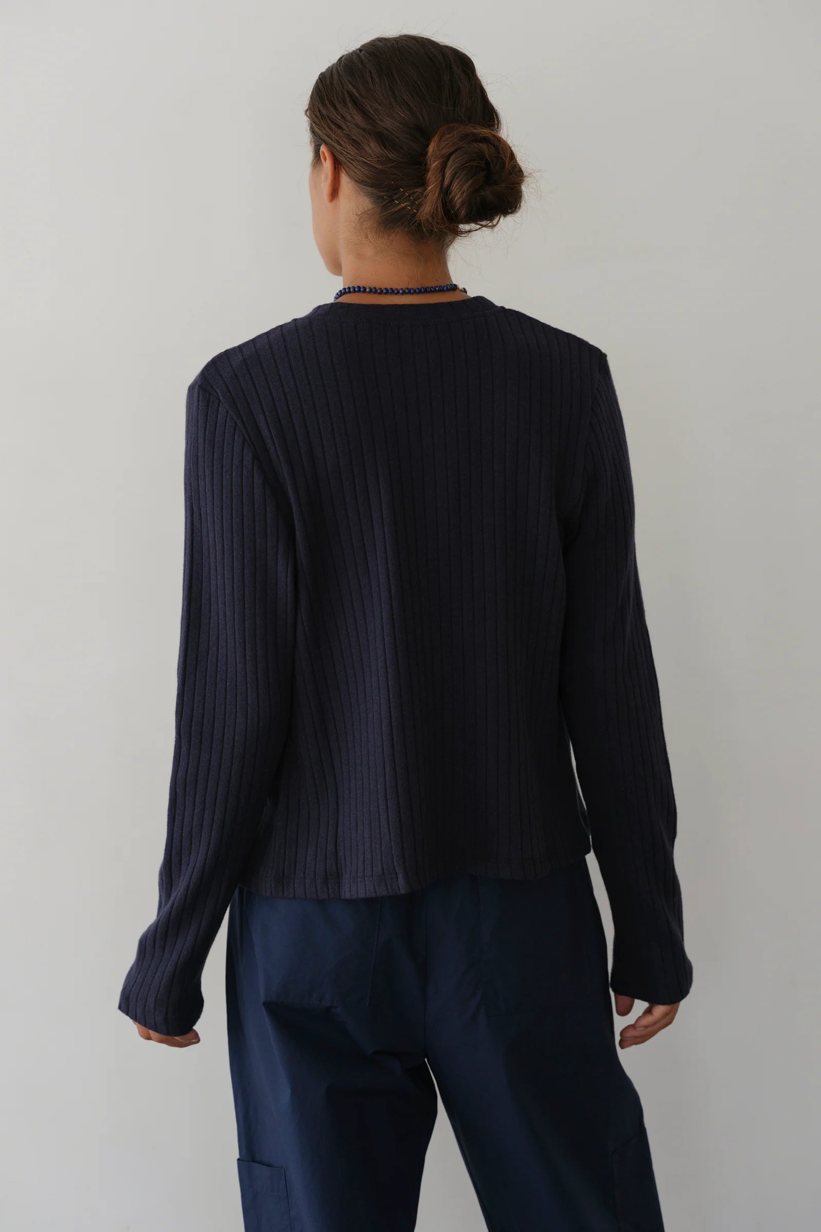 Donni Sweater Rib Cardi in Navy | Shop Eleanor - Women's Designer Clothing