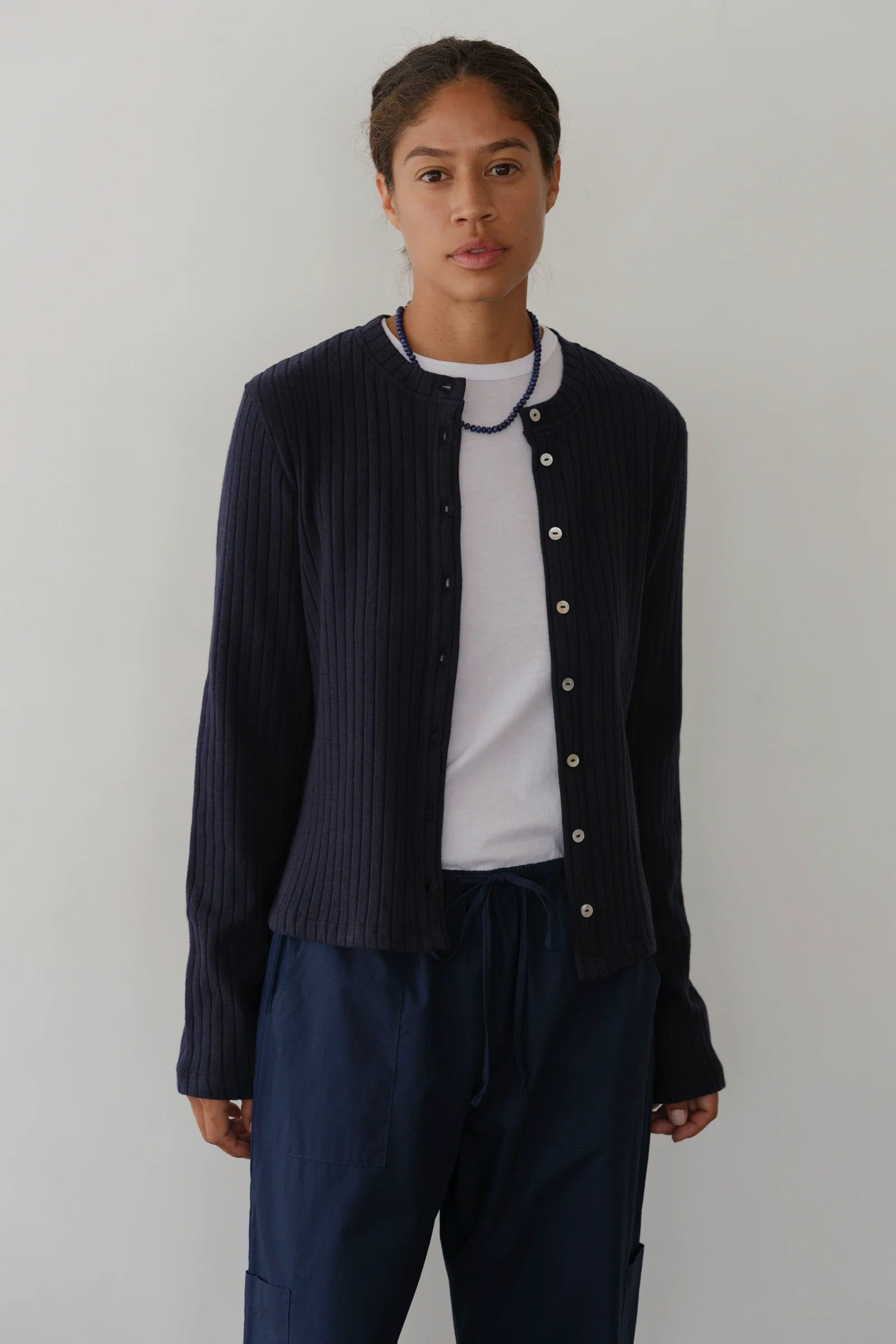 Navy blue ribbed loungewear cardigan | Shop Eleanor - Women's Online Designer Clothing Boutique