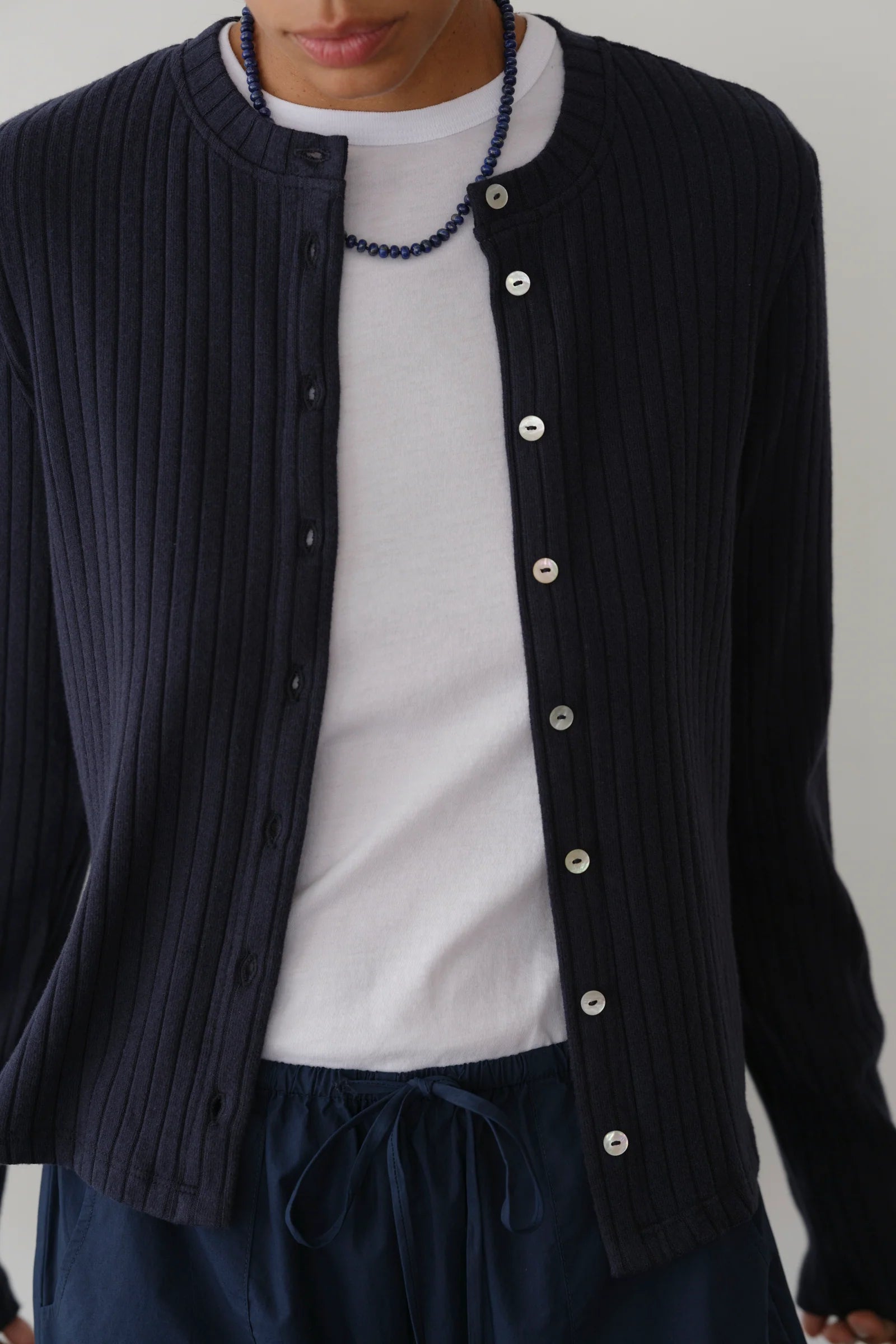 Donni Sweater Rib Cardi in Navy | Shop Eleanor - Women's Designer Apparel