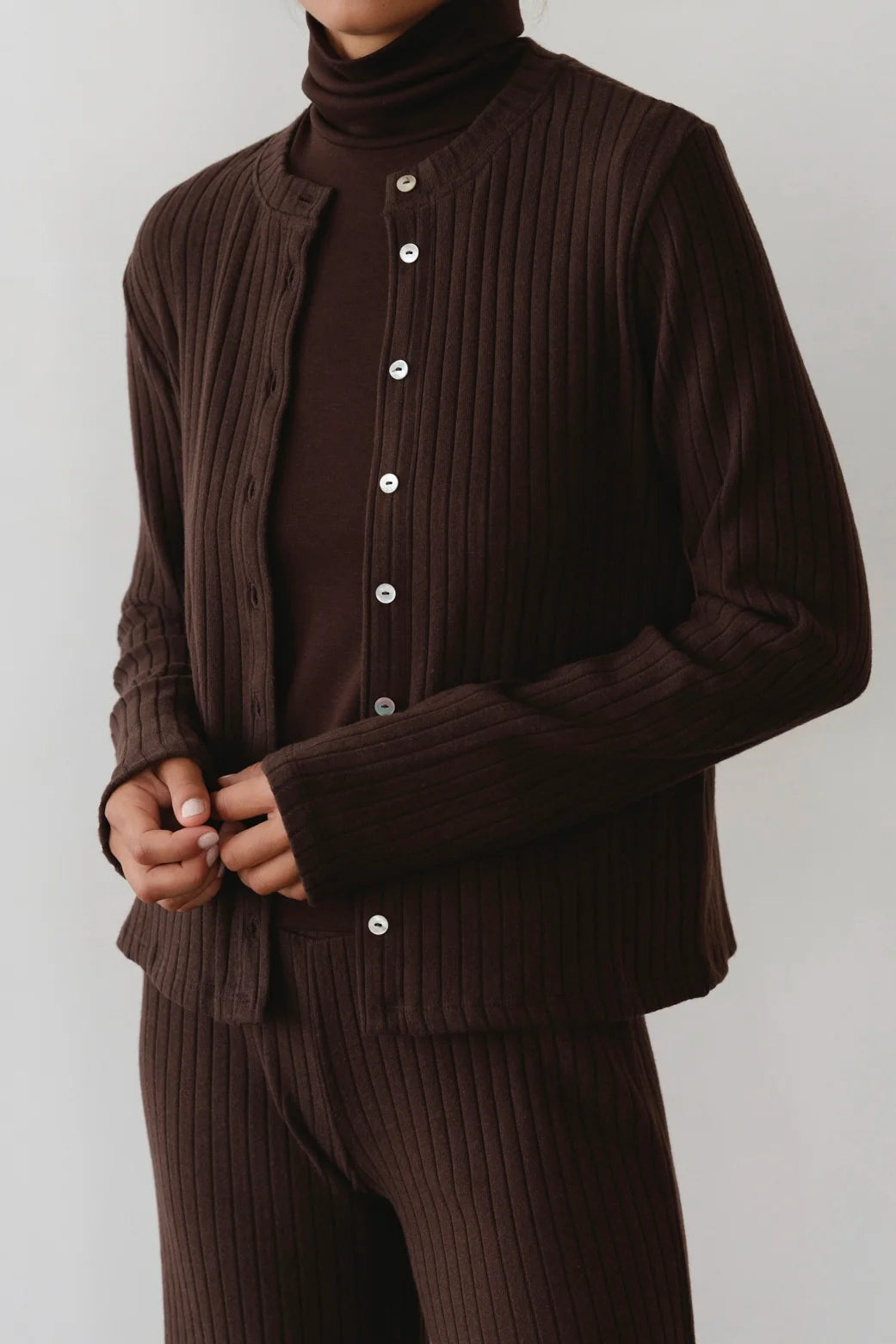 Donni Sweater Rib Cardi in Espresso | Shop Eleanor - Women's Essentials
