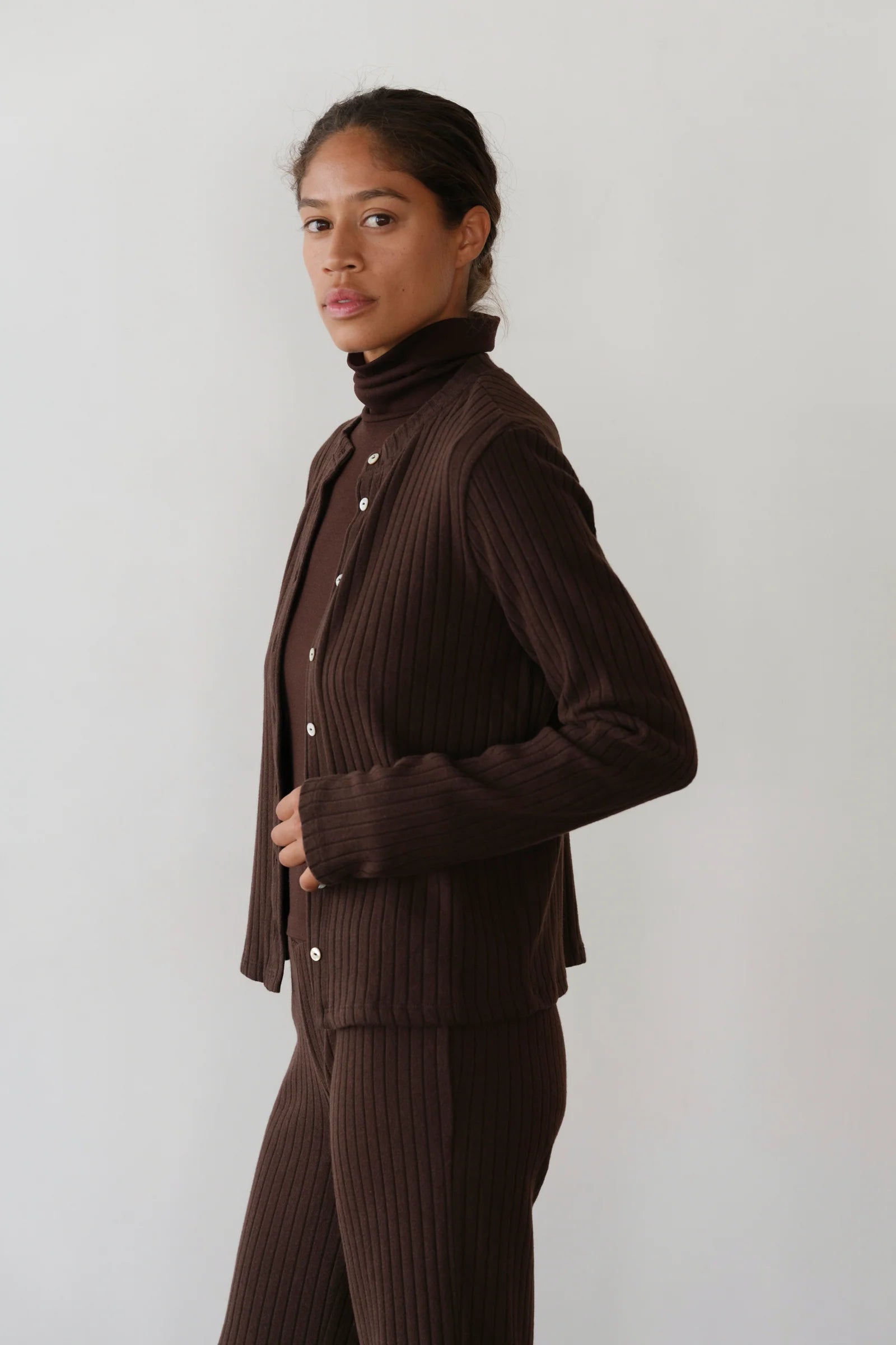 Donni Sweater Rib Cardi in Espresso | Shop Eleanor - Women's Essentials