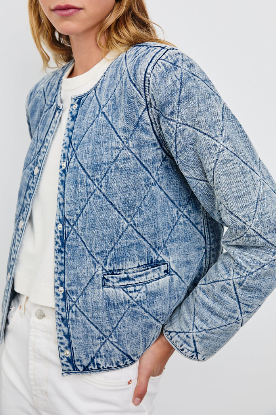 Rails Ency Quilted Jacket in Mid Blue Denim | Shop Eleanor