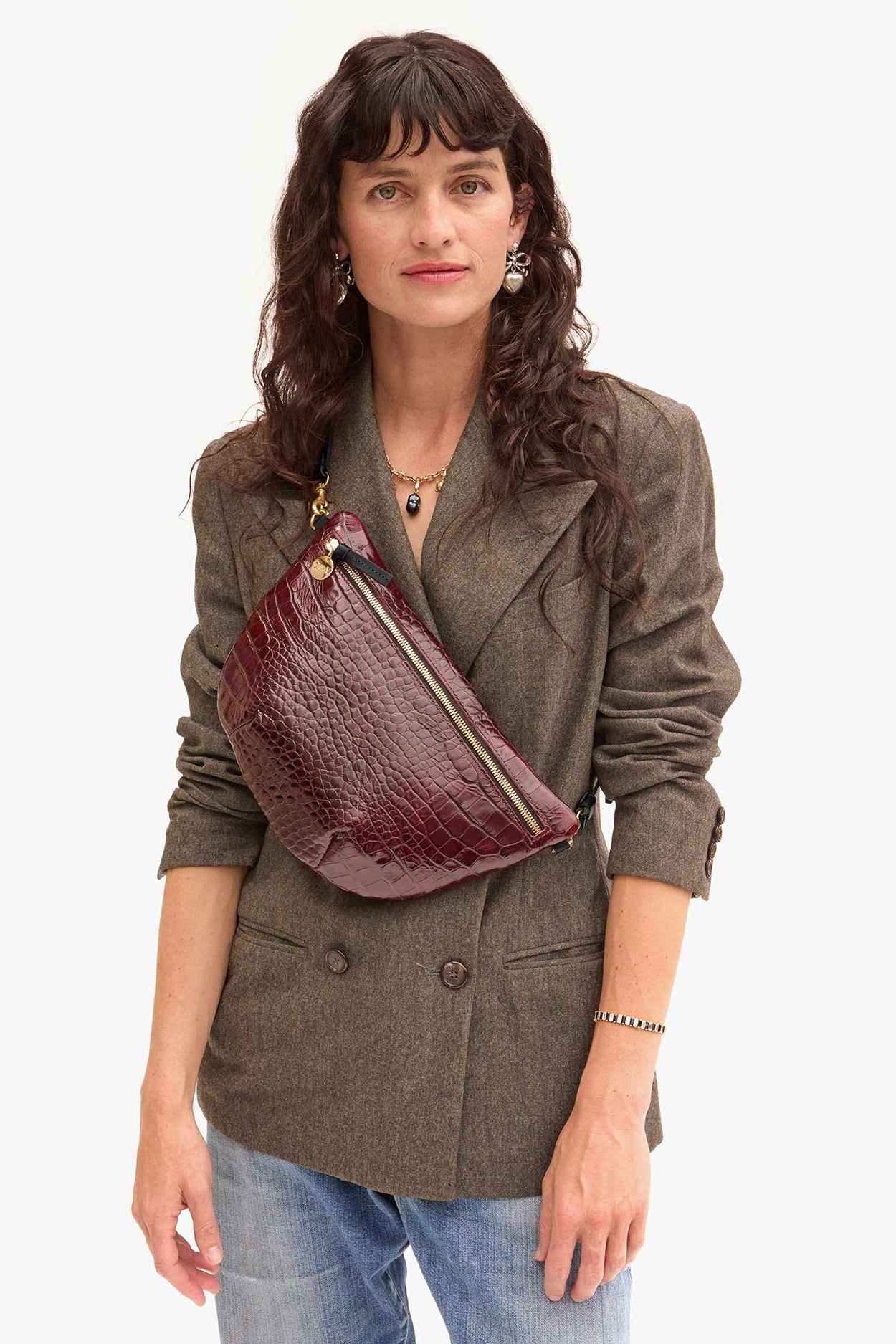 Clare V. Croco Leather Fanny Pack in Bordeaux | Shop Eleanor