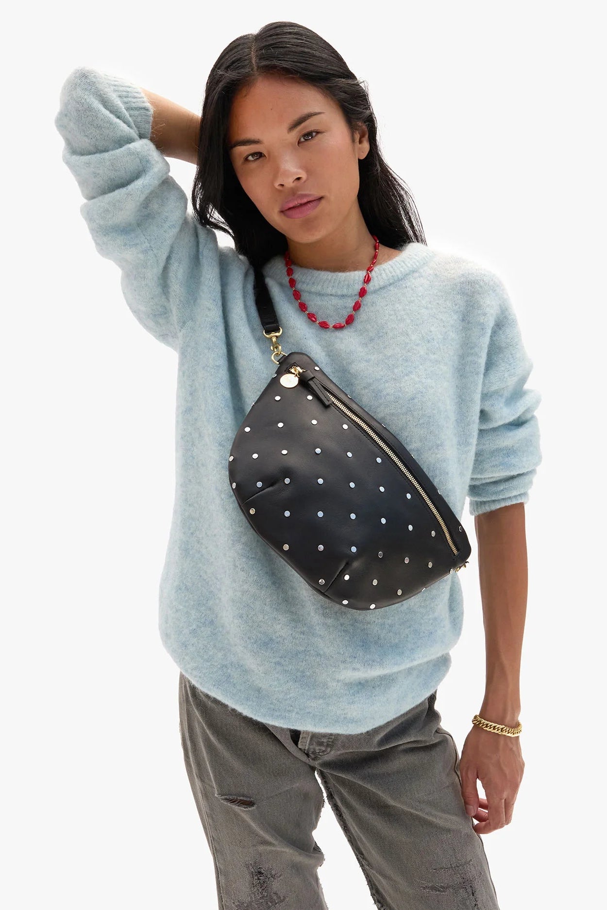 Clare V. Grande Fanny Crossbody in Black with Studs | Shop Eleanor