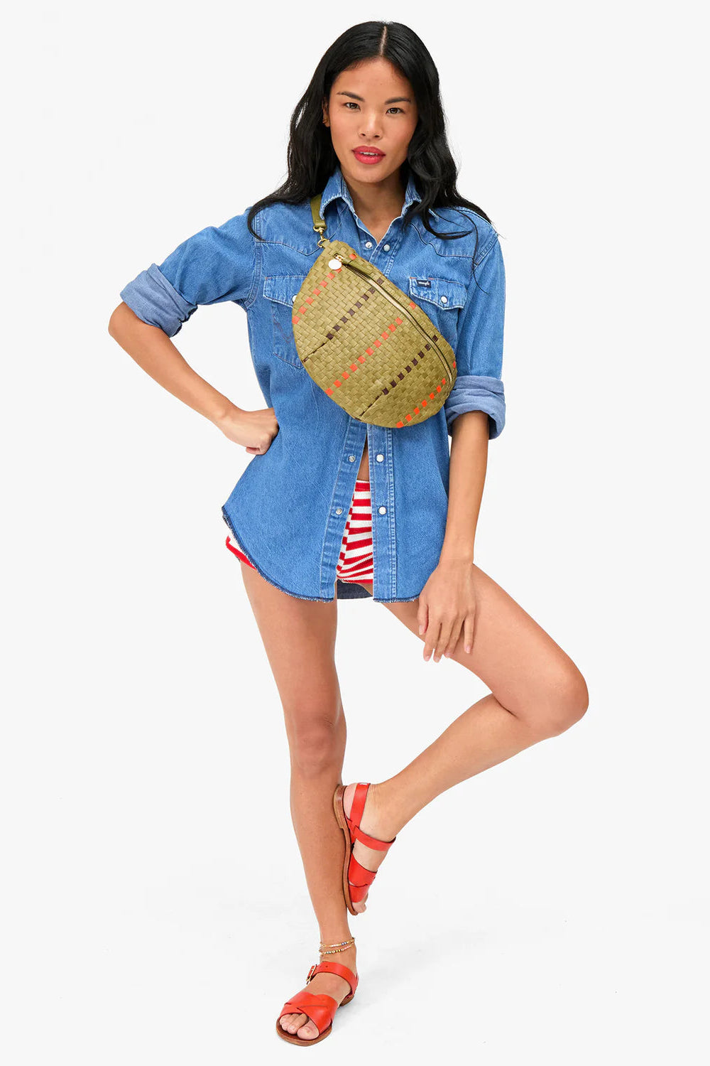 Clare V. Grande Fanny in Olive Checker | Shop Eleanor