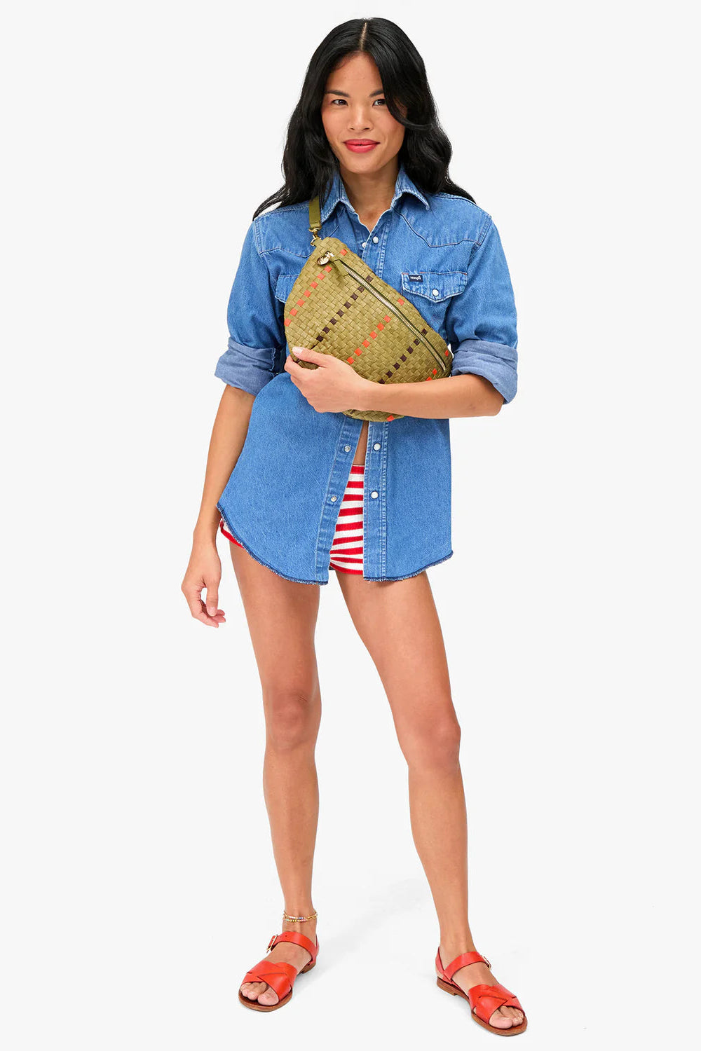 Clare V. Grande Fanny in Olive Checker | Shop Eleanor