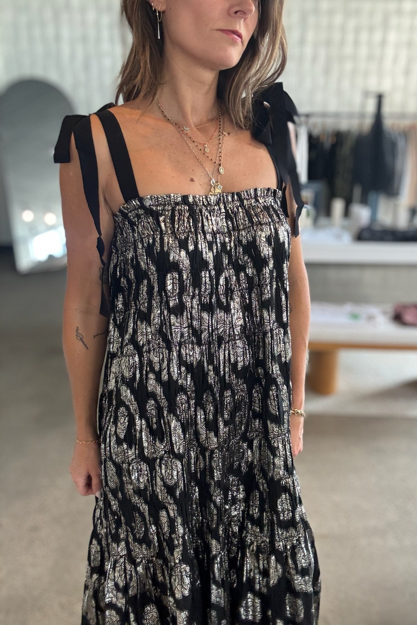 Alix of Bohemia Emrys Gunmetal Lurex A-Line Maxi Dress | Shop Eleanor - Women's Online Designer Clothing Boutique in Colorado