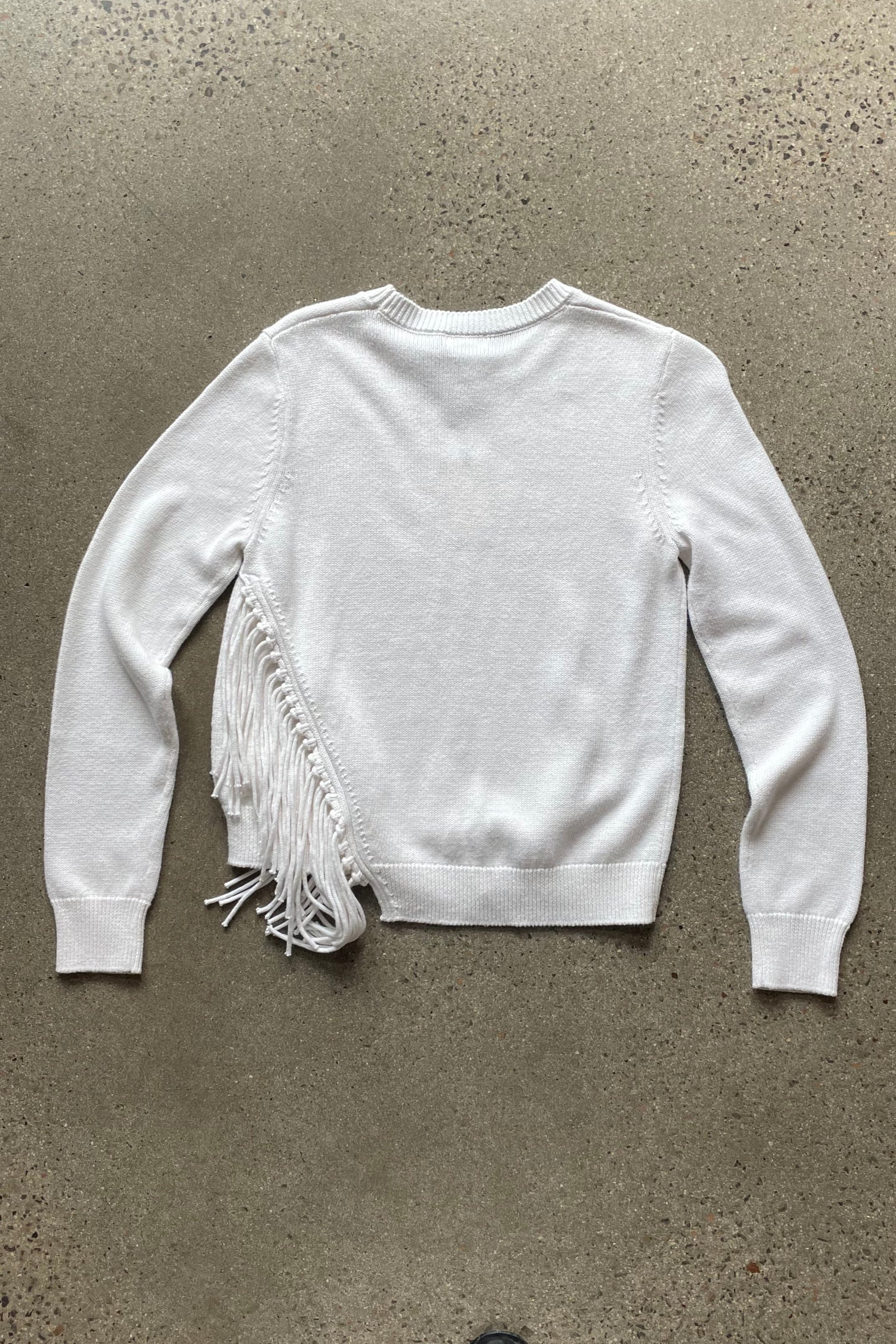 Minnie Rose Cotton Cashmere Asymmetrical Fringe Crew Neck Sweater | Shop Eleanor - Women's Clothing Boutique in Louisville, CO
