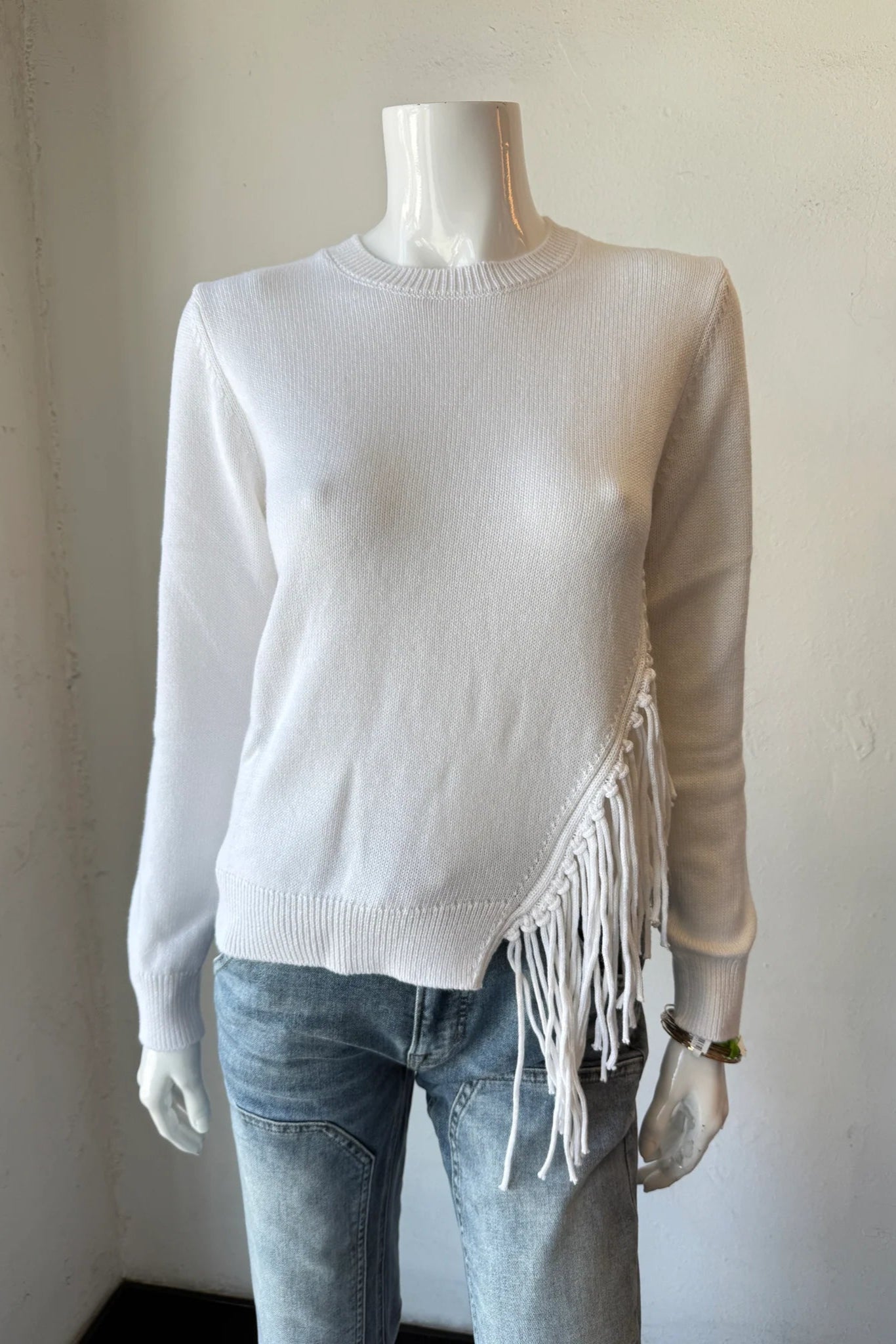 Minnie Rose Cotton Cashmere Fringe Crew Neck Sweater | Shop Eleanor 