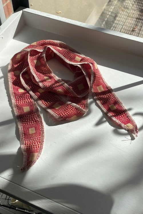 Long Neck Scarf/Tie - Red Silk Geo