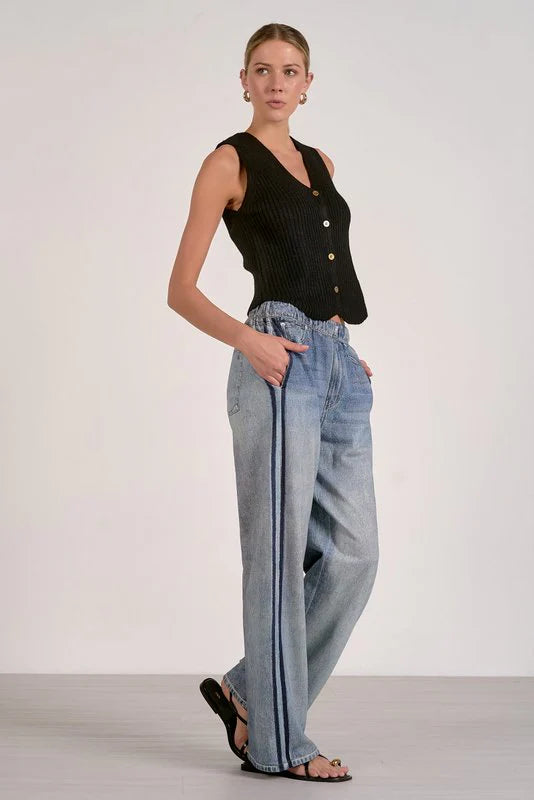 elastic waistband denim jeans