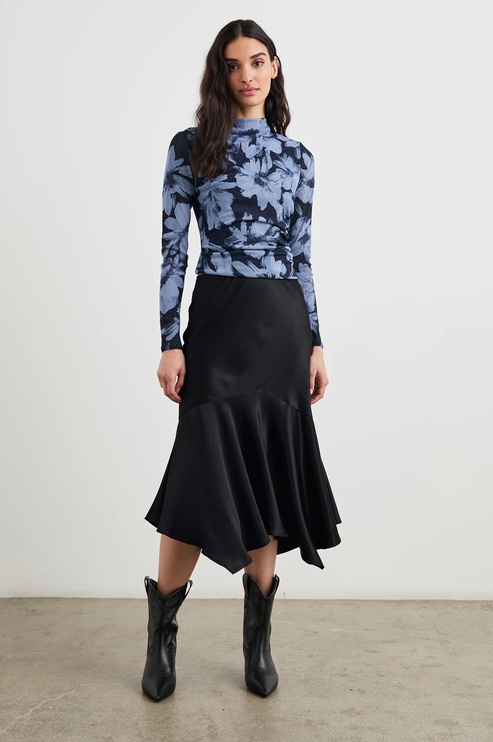 Rails Joelle Black and Blue Floral Print Top in Midnight Lily | Shop Eleanor