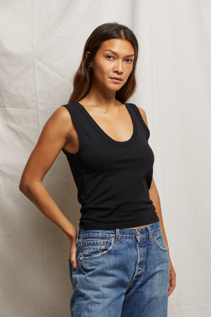 perfect white tee Khara Scoop Tank in Black | Shop Eleanor