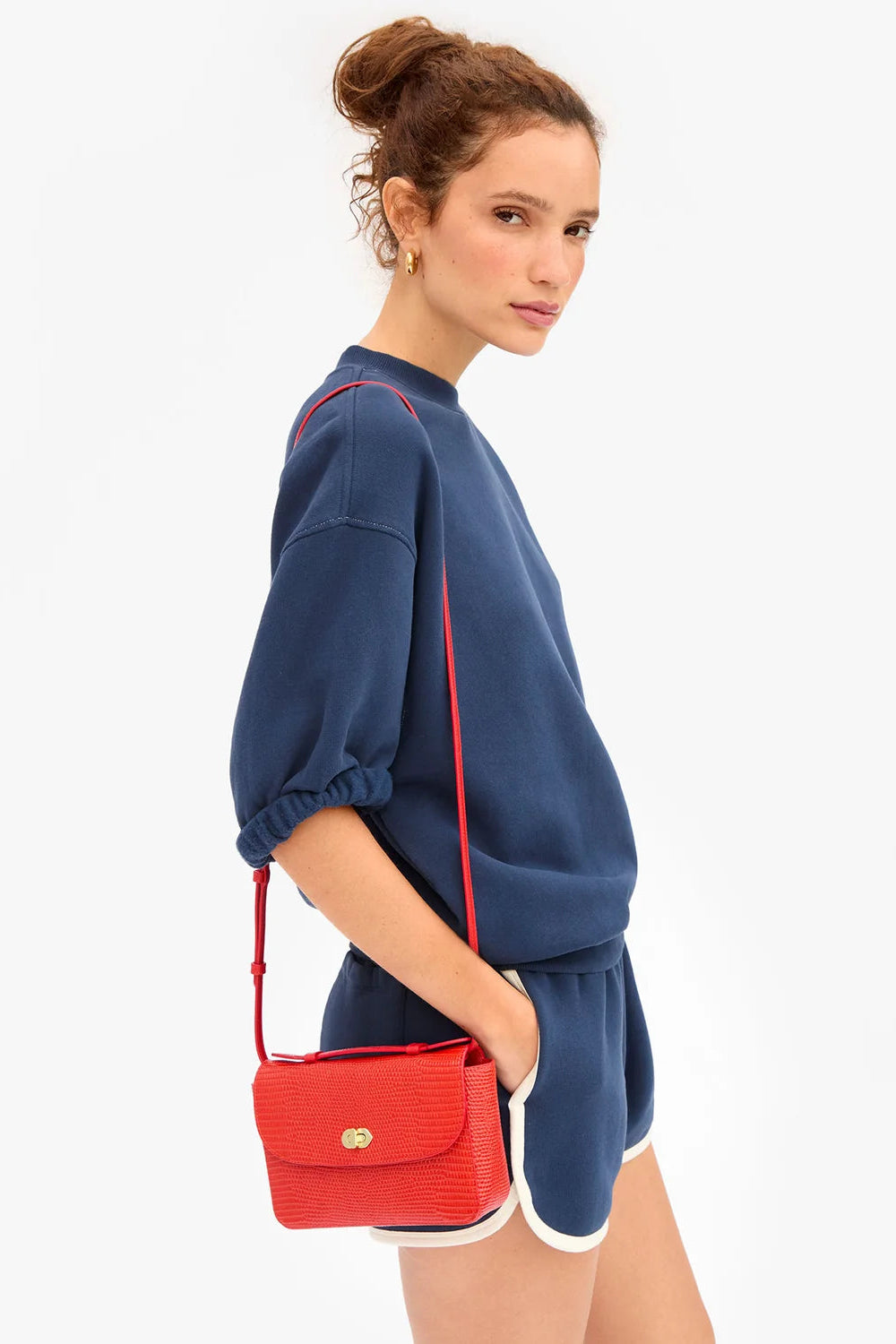 Clare V. Kathryn Crossbody in Glossy Red Embossed Lizard | Shop Eleanor