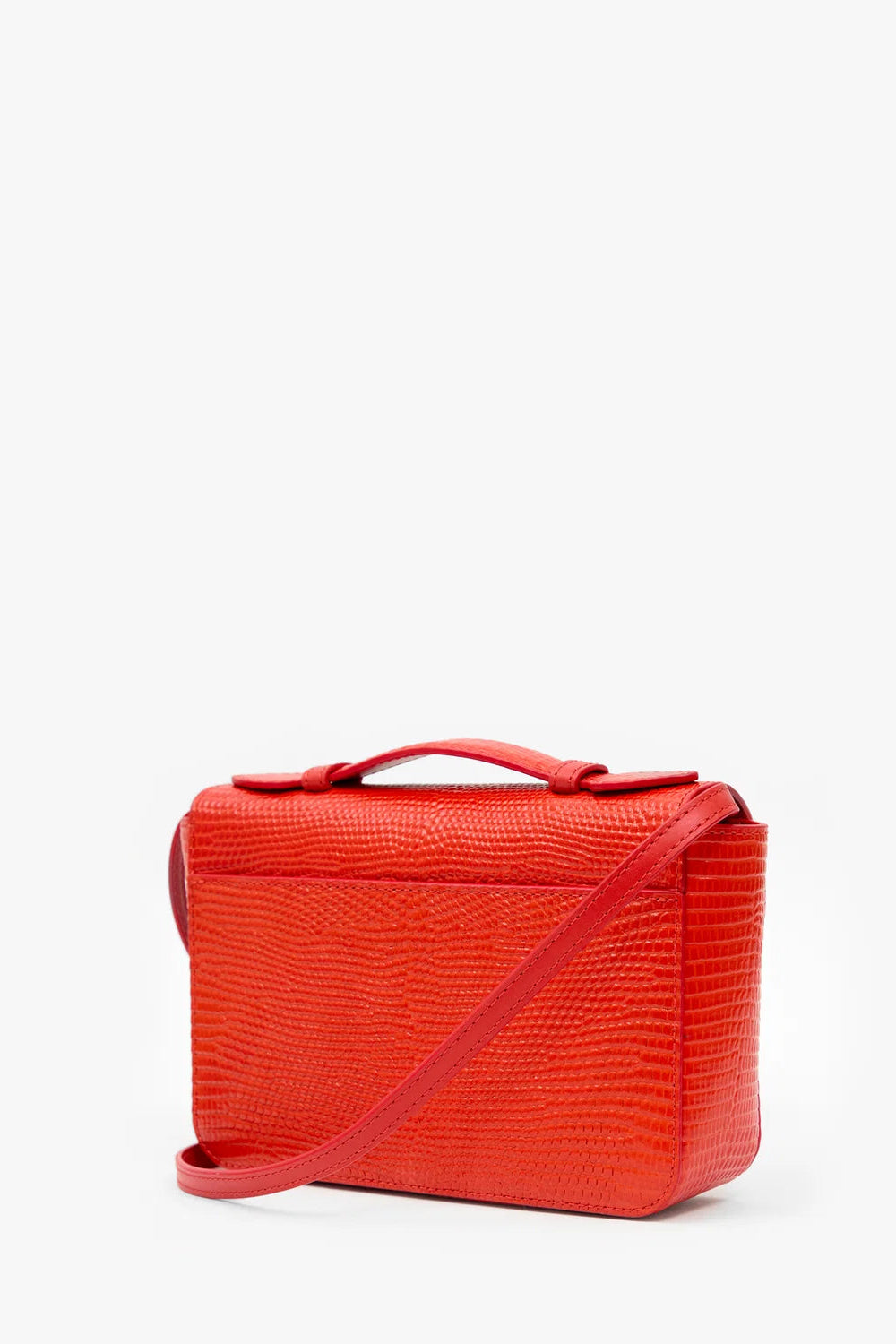 Clare V. Kathryn Crossbody in Glossy Red Embossed Lizard | Shop Eleanor