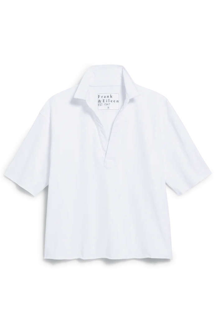 Frank & Eileen Patty Collared V-neck Henley in White | Shop Eleanor