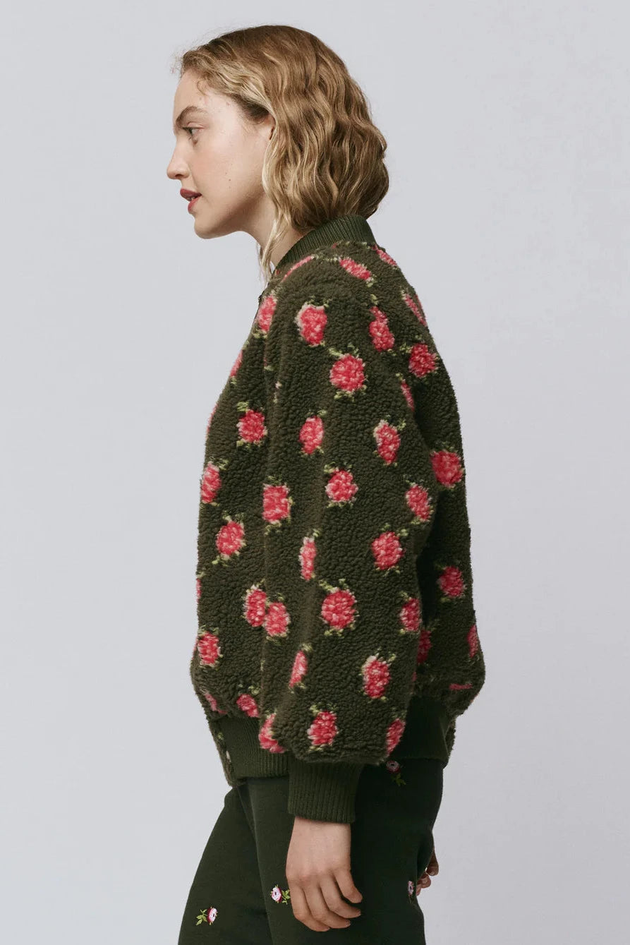 The Great Zip Front Fleece Bomber in Woodland Green | Shop Eleanor