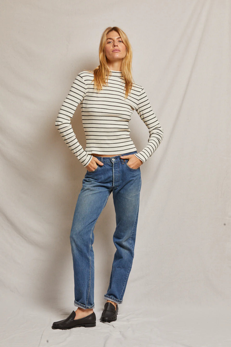 Lauryn L/S Mock Neck Stripe