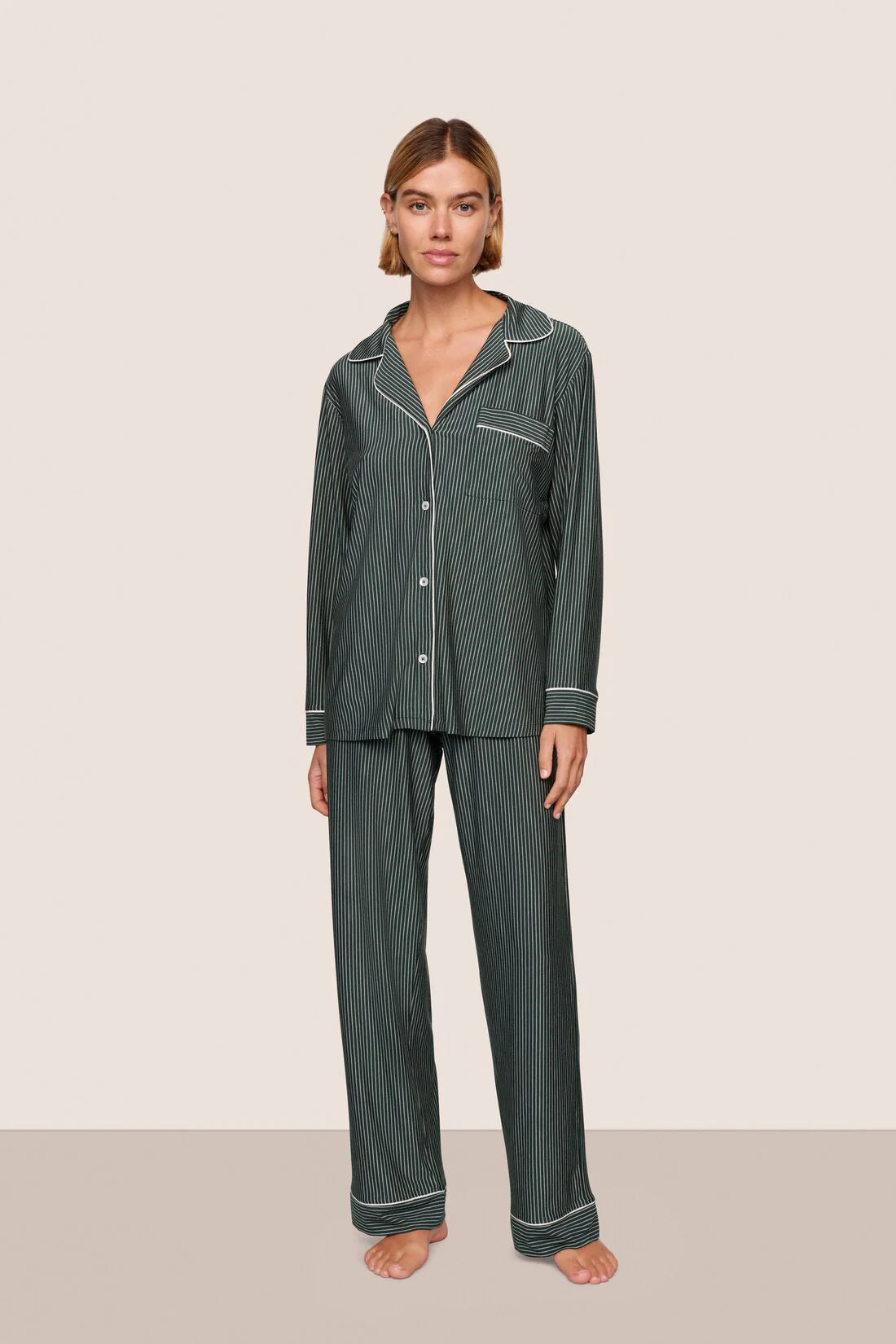 Eberjey Gisele Pajama Set in Duo Pine Stripe | Shop Eleanor 