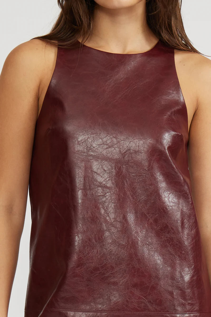 Lucy Paris Onyx Faux Leather SleevelessDress in Burgundy | Shop Eleanor